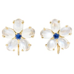 Tiffany & Co. Retro Sapphire Moonstone 14 Karat Gold Flower Screwback Earrings
