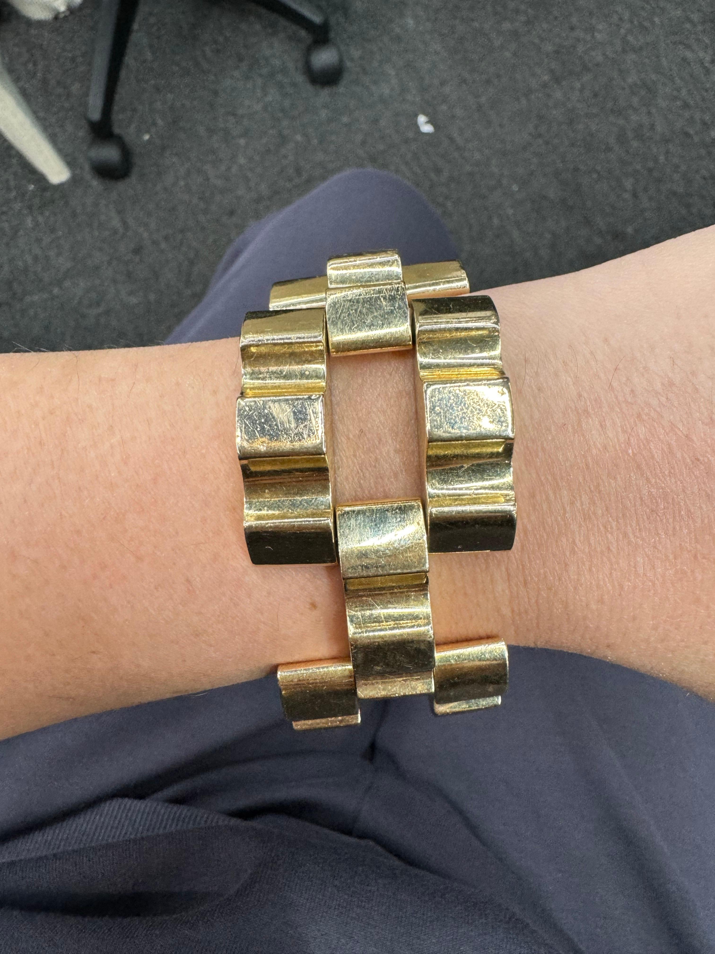 Women's Tiffany & Co Retro Wide Tank Link Bracelet 82.6 Grams 14KT Yellow Gold  8.13