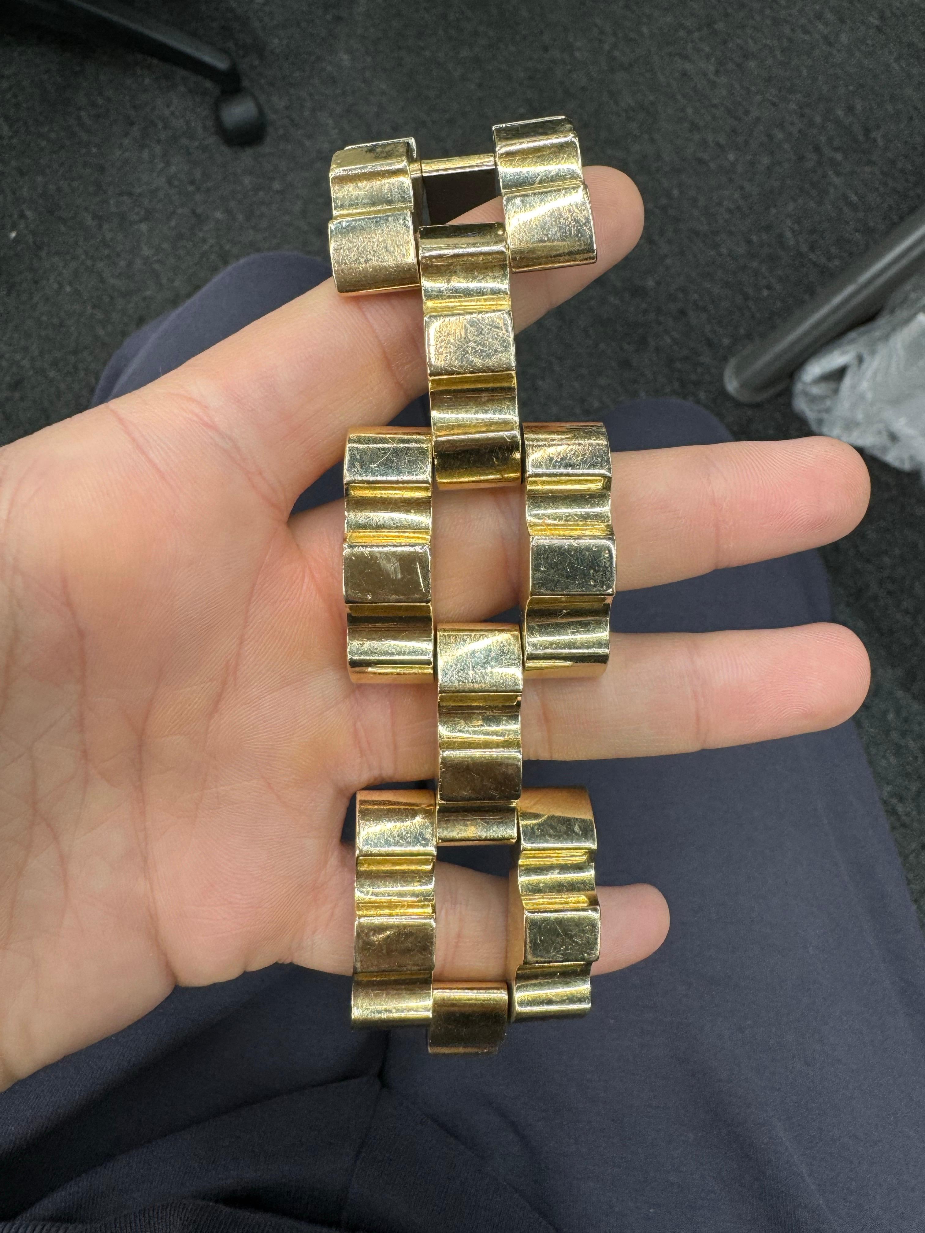 Tiffany & Co Retro Wide Tank Link Bracelet 82.6 Grams 14KT Yellow Gold  8.13