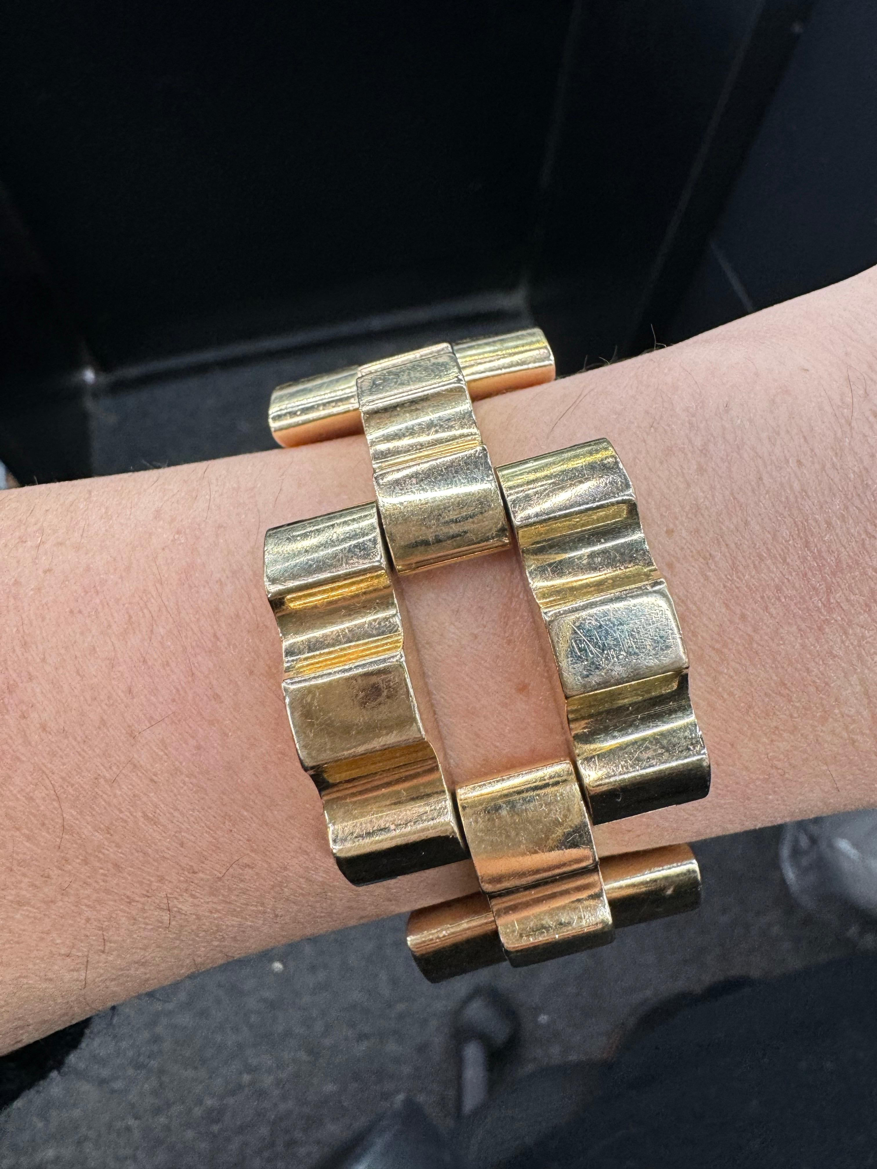 Tiffany & Co Retro Wide Tank Link Bracelet 82.6 Grams 14KT Yellow Gold  8.13