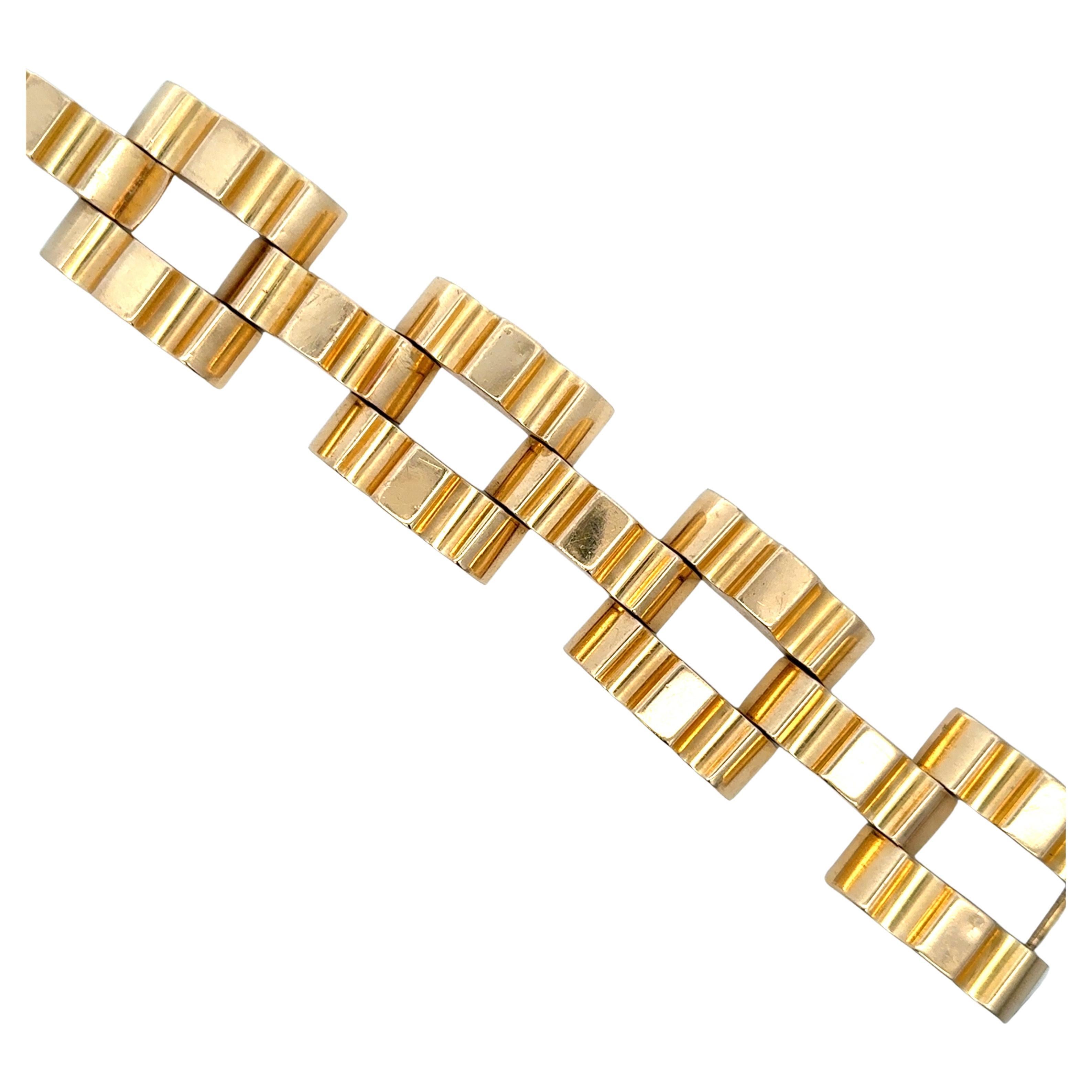 Tiffany & Co Retro Wide Tank Link Bracelet 82.6 Grams 14KT Yellow Gold  8.13" For Sale