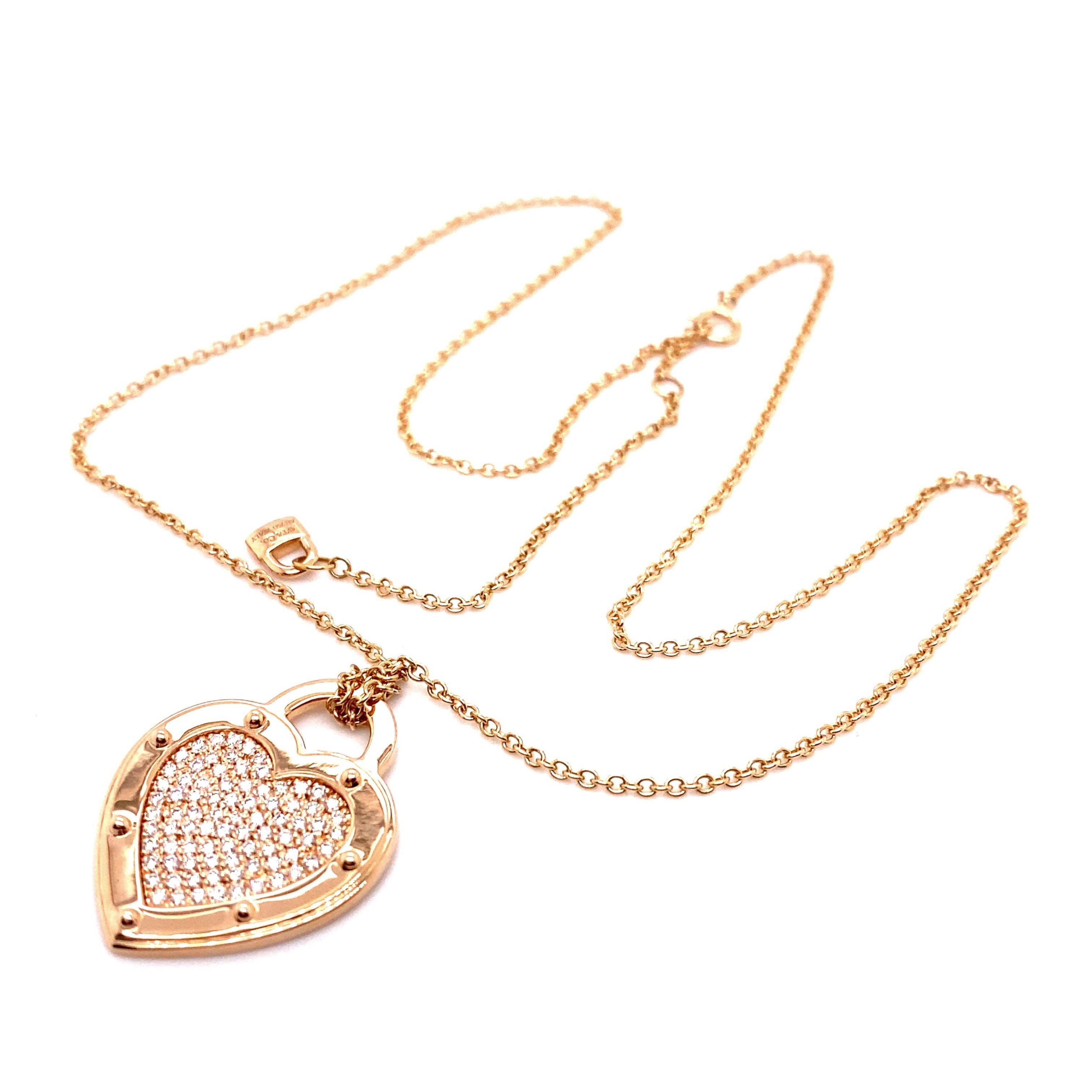 Round Cut Tiffany & Co. Return To Heart Tag Pave Diamond 18kt Rose Gold Necklace