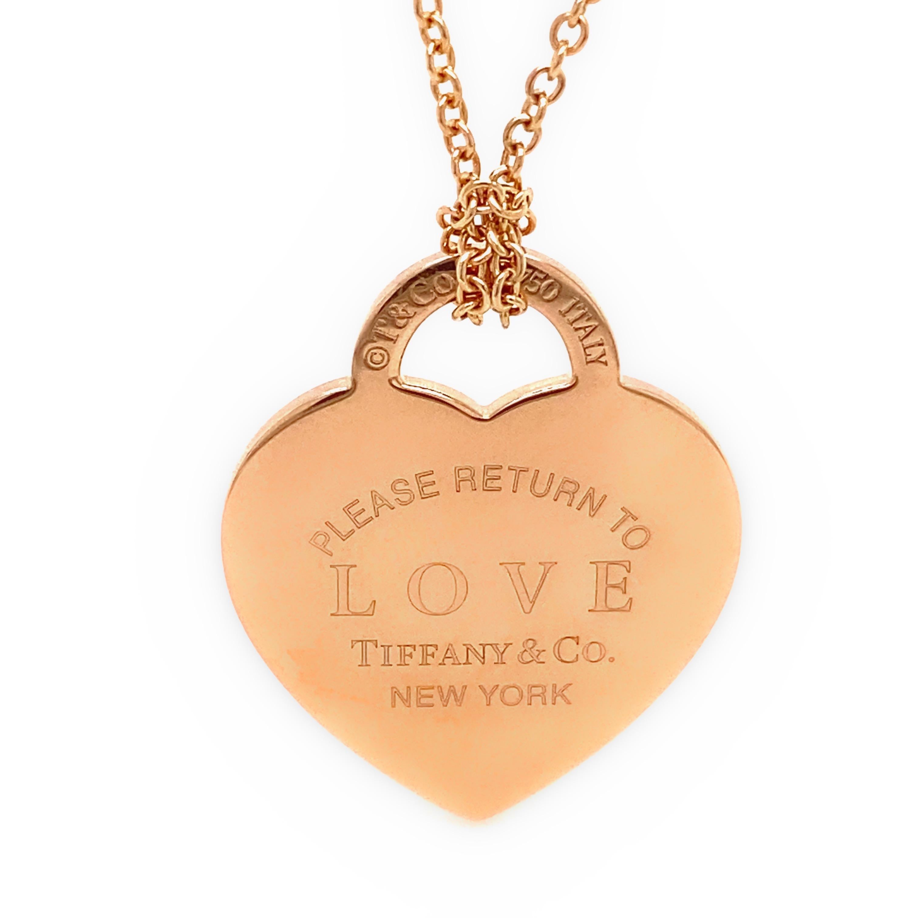 Tiffany & Co. Return To Heart Tag Pave Diamond 18kt Rose Gold Necklace In Excellent Condition In San Diego, CA