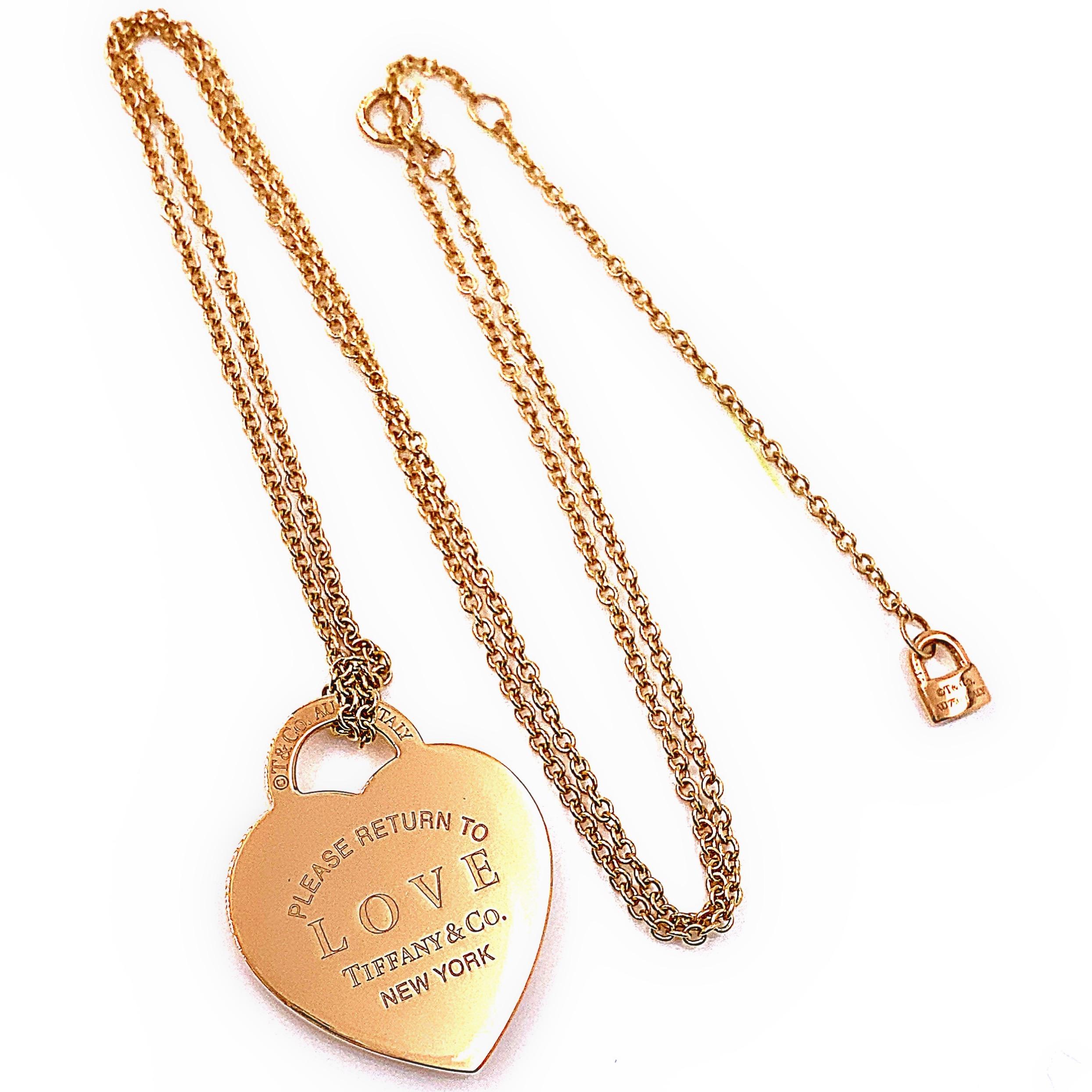 Women's or Men's Tiffany & Co. Return To Heart Tag Pave Diamond 18kt Rose Gold Necklace