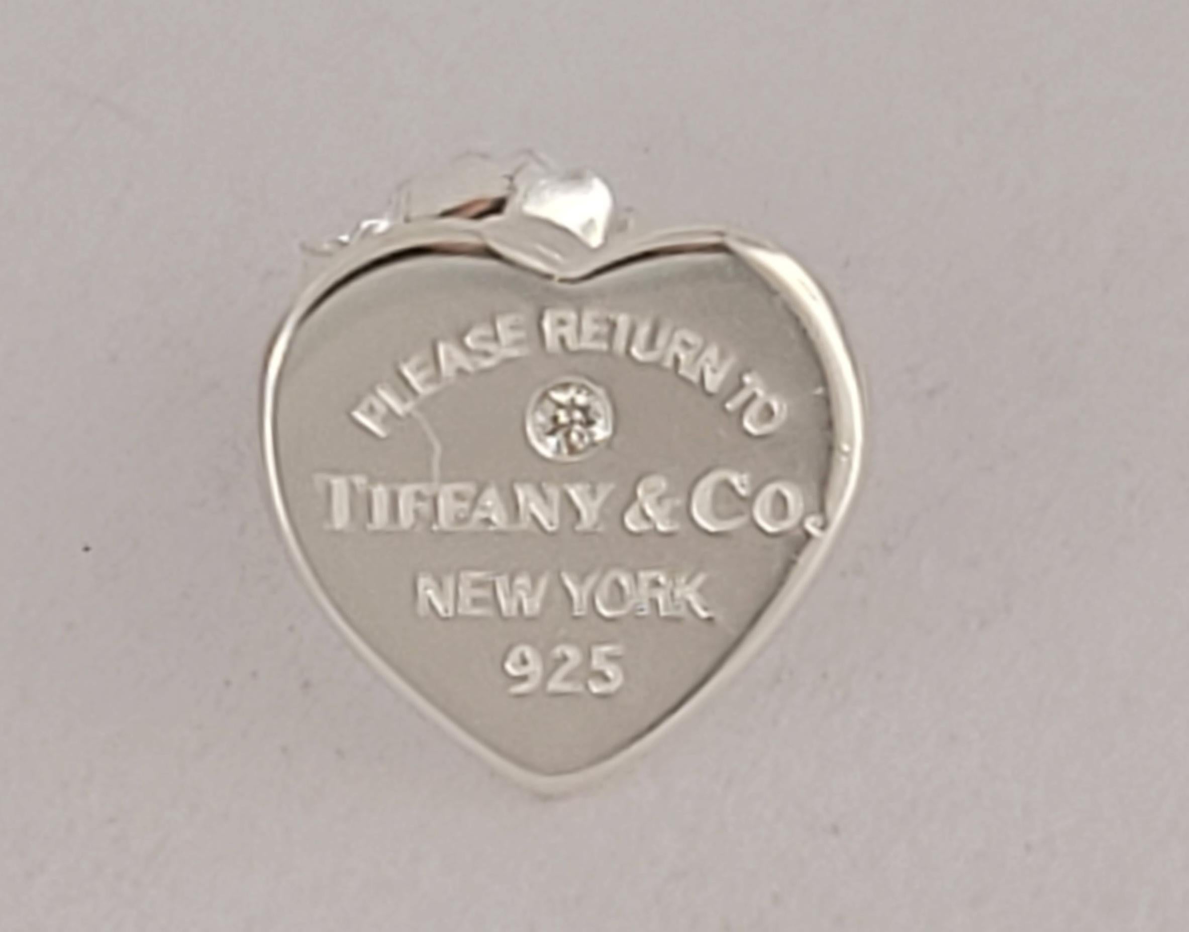 Women's Tiffany & Co Return To Mini Heart Diamond Silver Stud Earrings For Sale