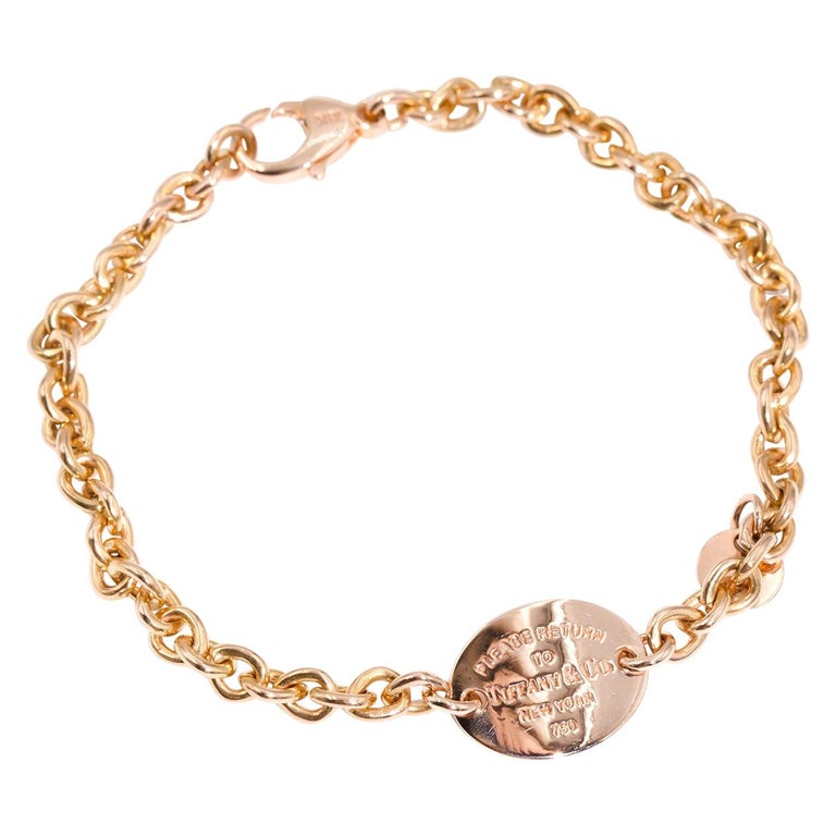 Tiffany and Co. Return to Tiffany 18 Carat Rose Gold Oval Tag Bracelet at  1stDibs