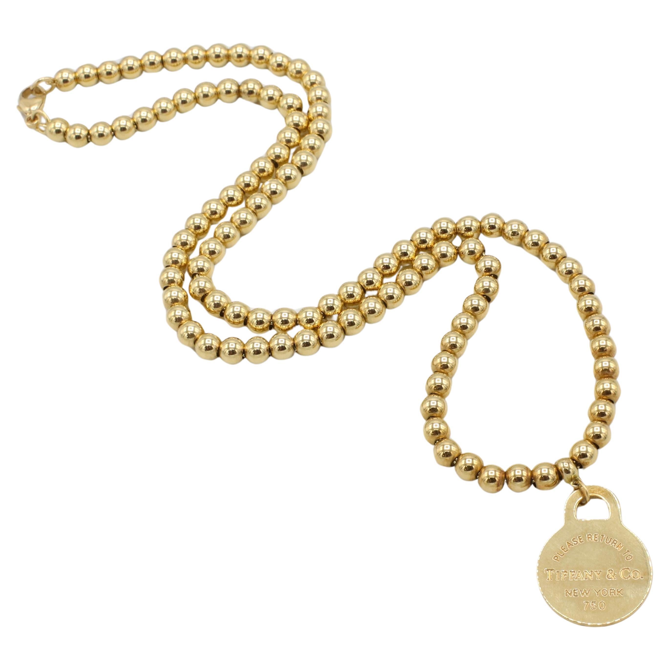 Modern Tiffany & Co. Return to Tiffany 18 Karat Yellow Gold Ball Bead Tag Necklace 