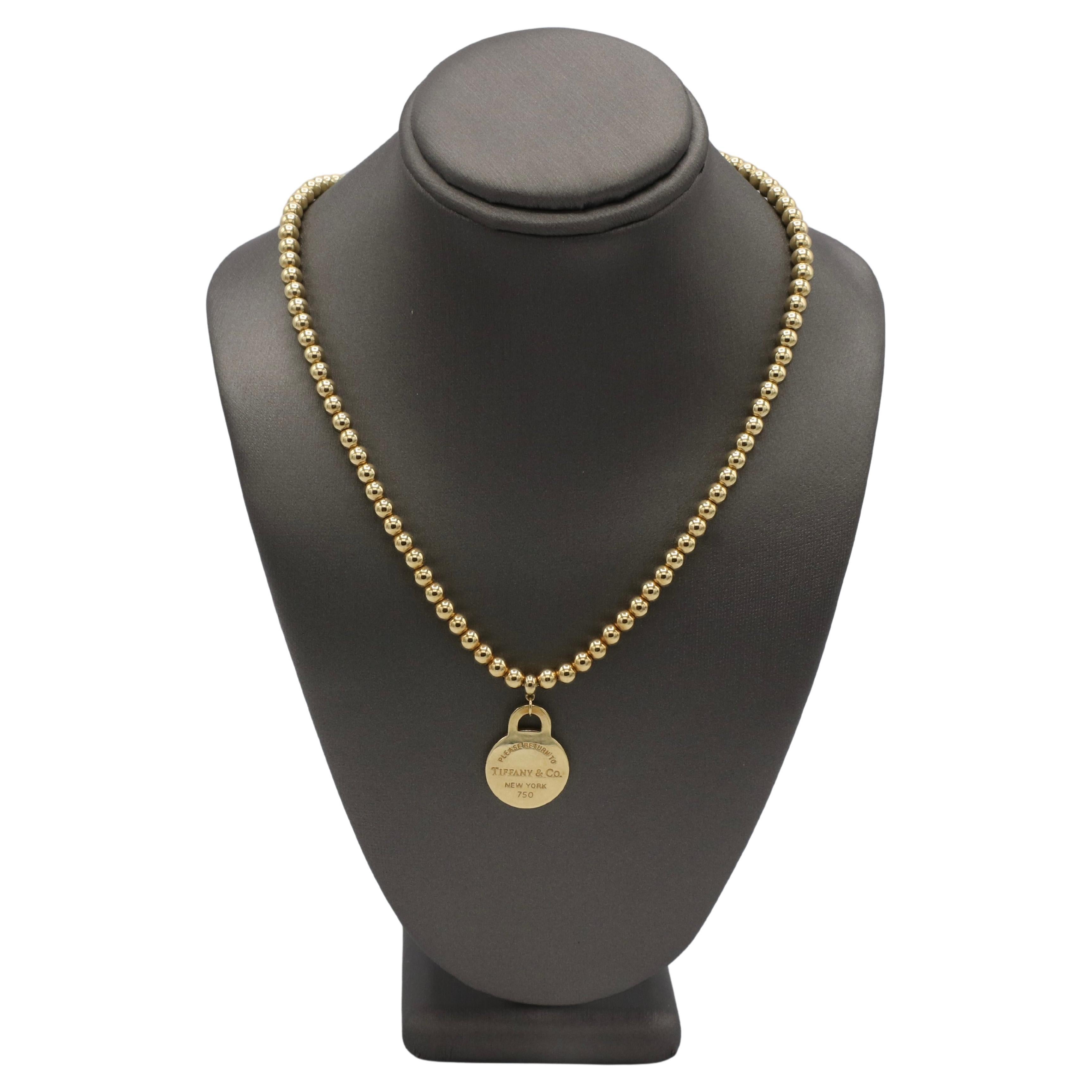 Tiffany & Co. Return to Tiffany 18 Karat Yellow Gold Ball Bead Tag Necklace  In Excellent Condition In  Baltimore, MD