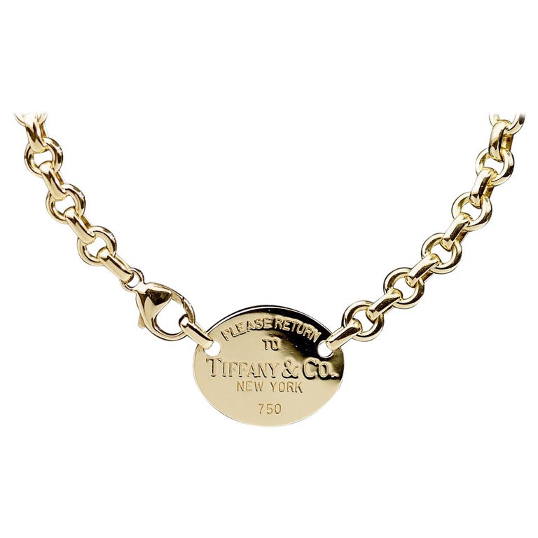 Tiffany and Co. Return to Tiffany 18 Karat Yellow Gold Oval Tag Necklace  at 1stDibs  return to tiffany oval tag necklace, return to tiffany gold  necklace, tiffany oval choker