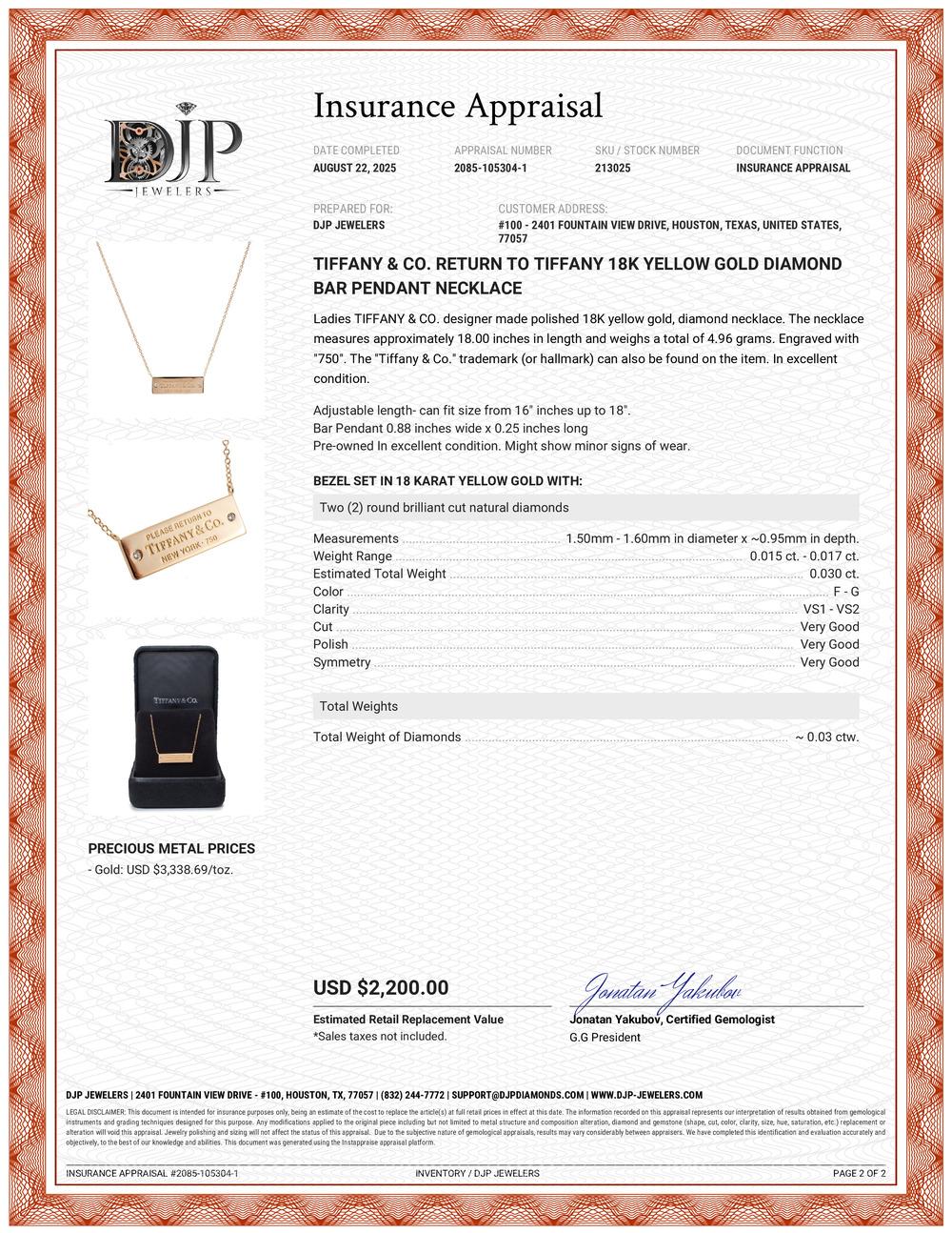 Tiffany & Co. Volver a Collar colgante con barra de diamantes Tiffany en oro amarillo de 18 quilates en venta 5