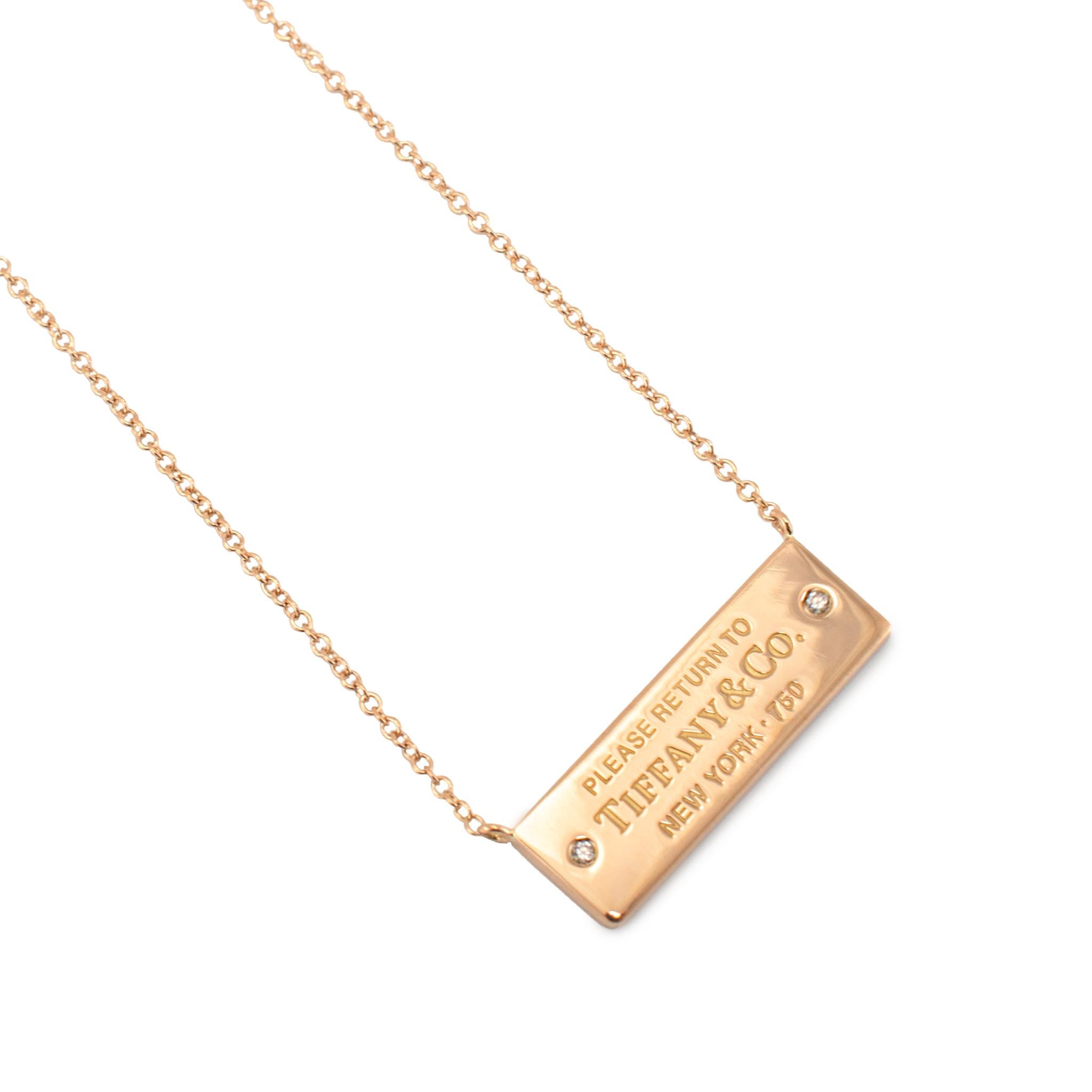 De las mujeres Tiffany & Co. Volver a Collar colgante con barra de diamantes Tiffany en oro amarillo de 18 quilates en venta
