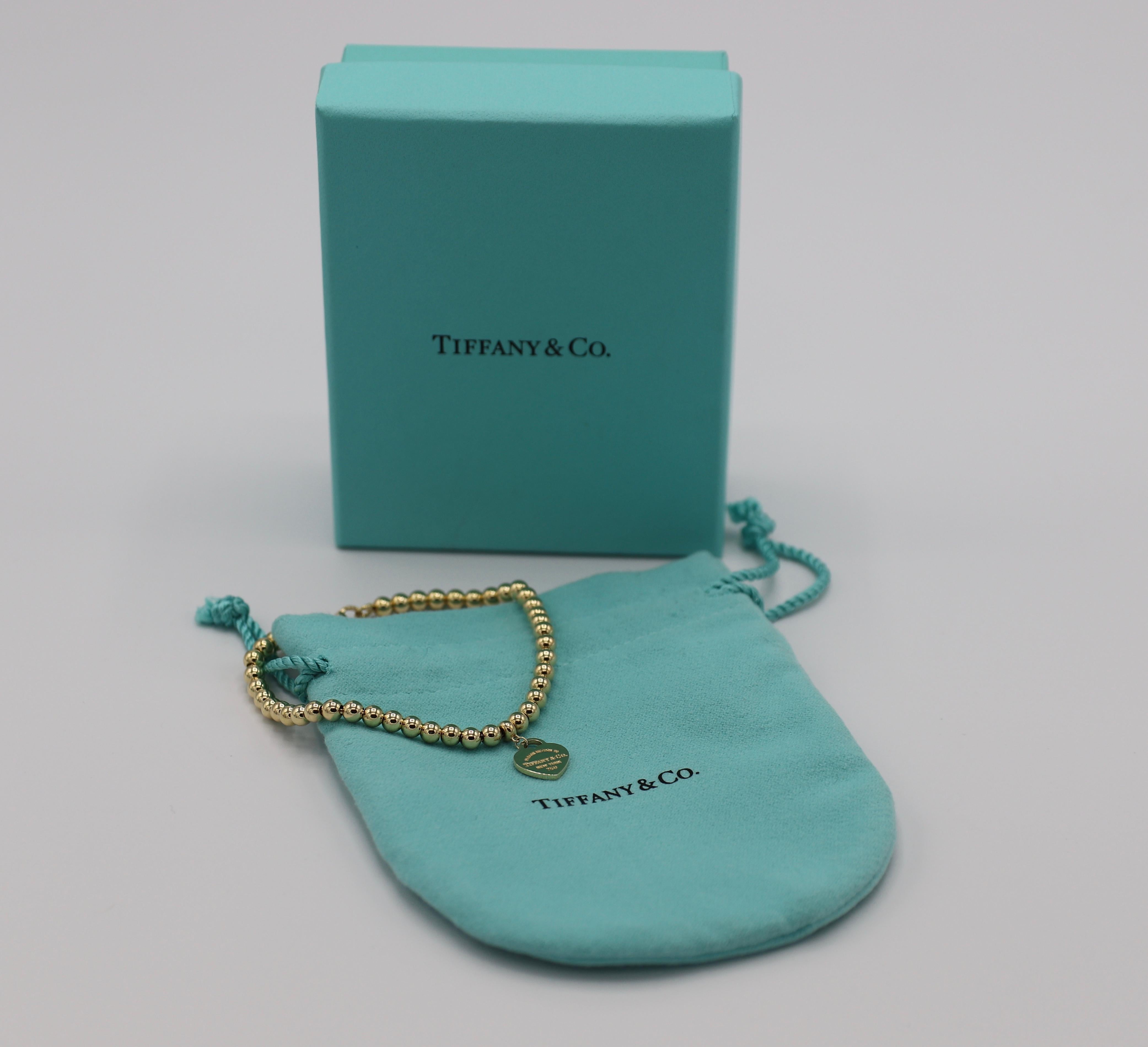 Tiffany & Co. Return to Tiffany 18 Karat Gold Mini Heart Tag Bead Bracelet 3
