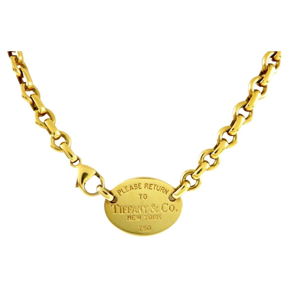 TIFFANY & Co. Retourner à Collier à étiquette ovale en or jaune 18K de Tiffany