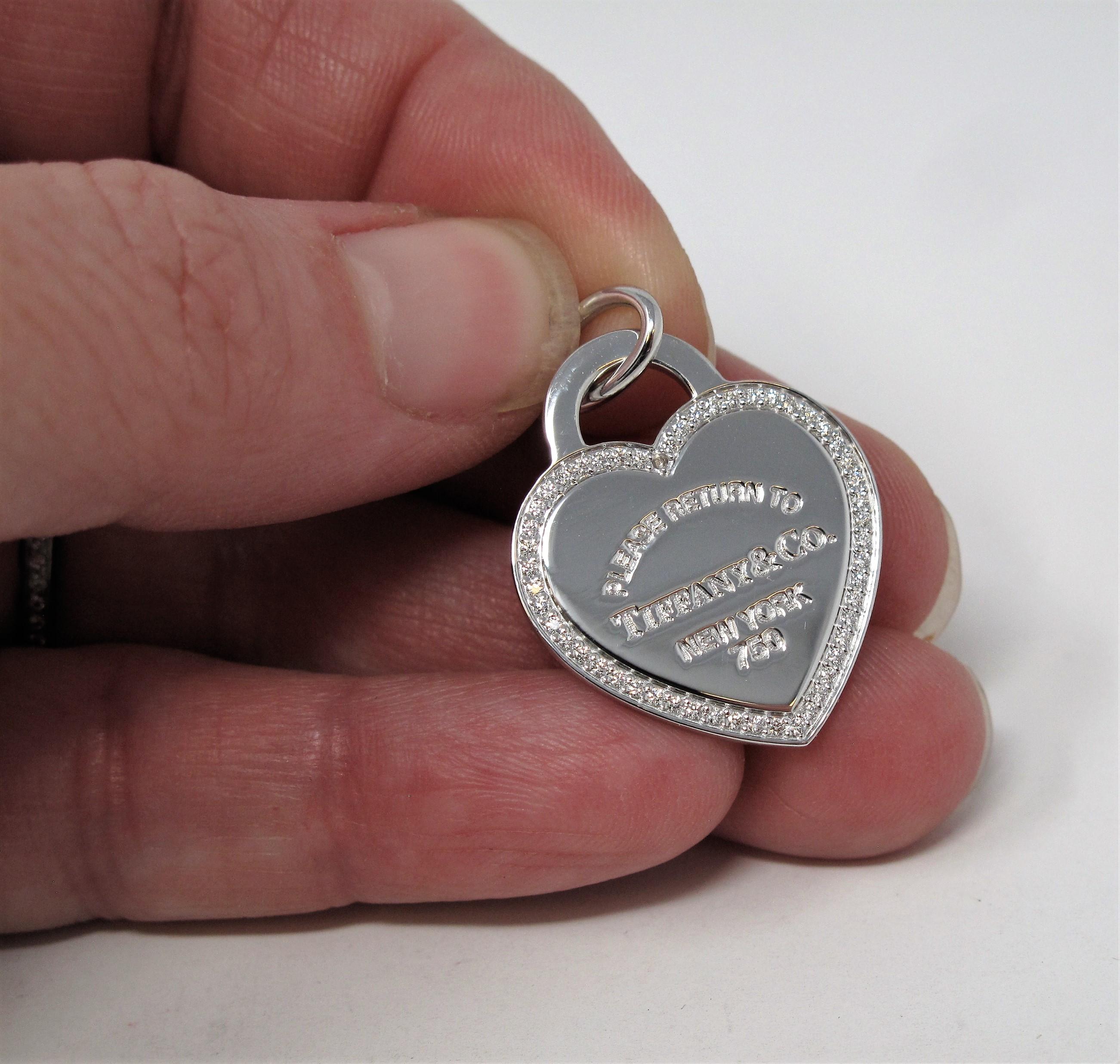 Round Cut Tiffany & Co. Return to Tiffany Diamond Heart Tag Pendant or Charm 18 Karat Gold