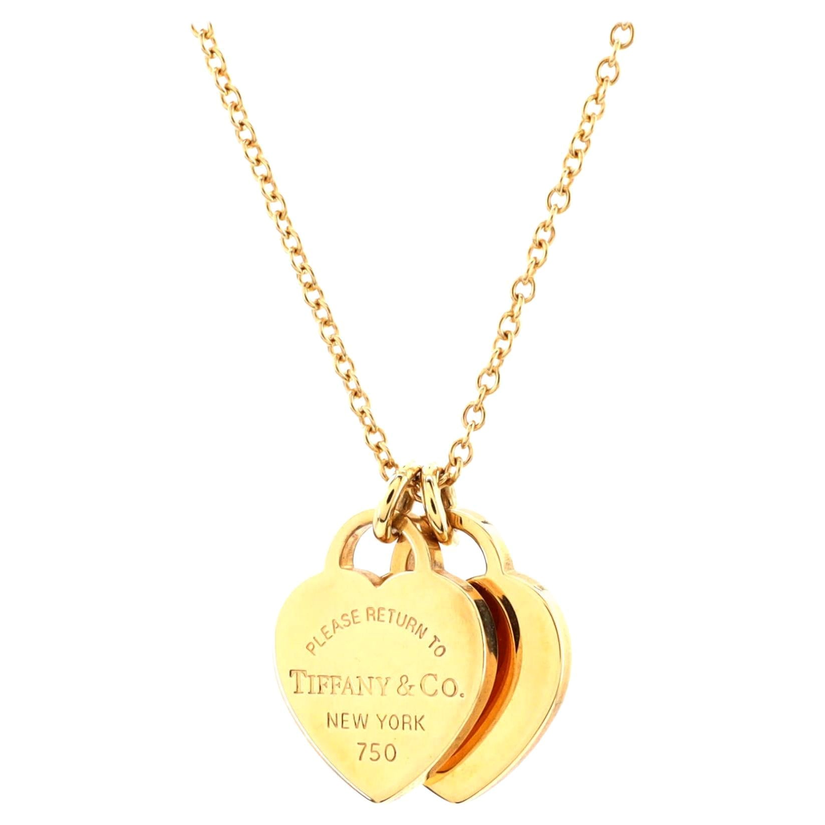 Tiffany 
Co. Retour au collier pendentif Tiffany à double étiquette en forme de cœur jaune 18 carats