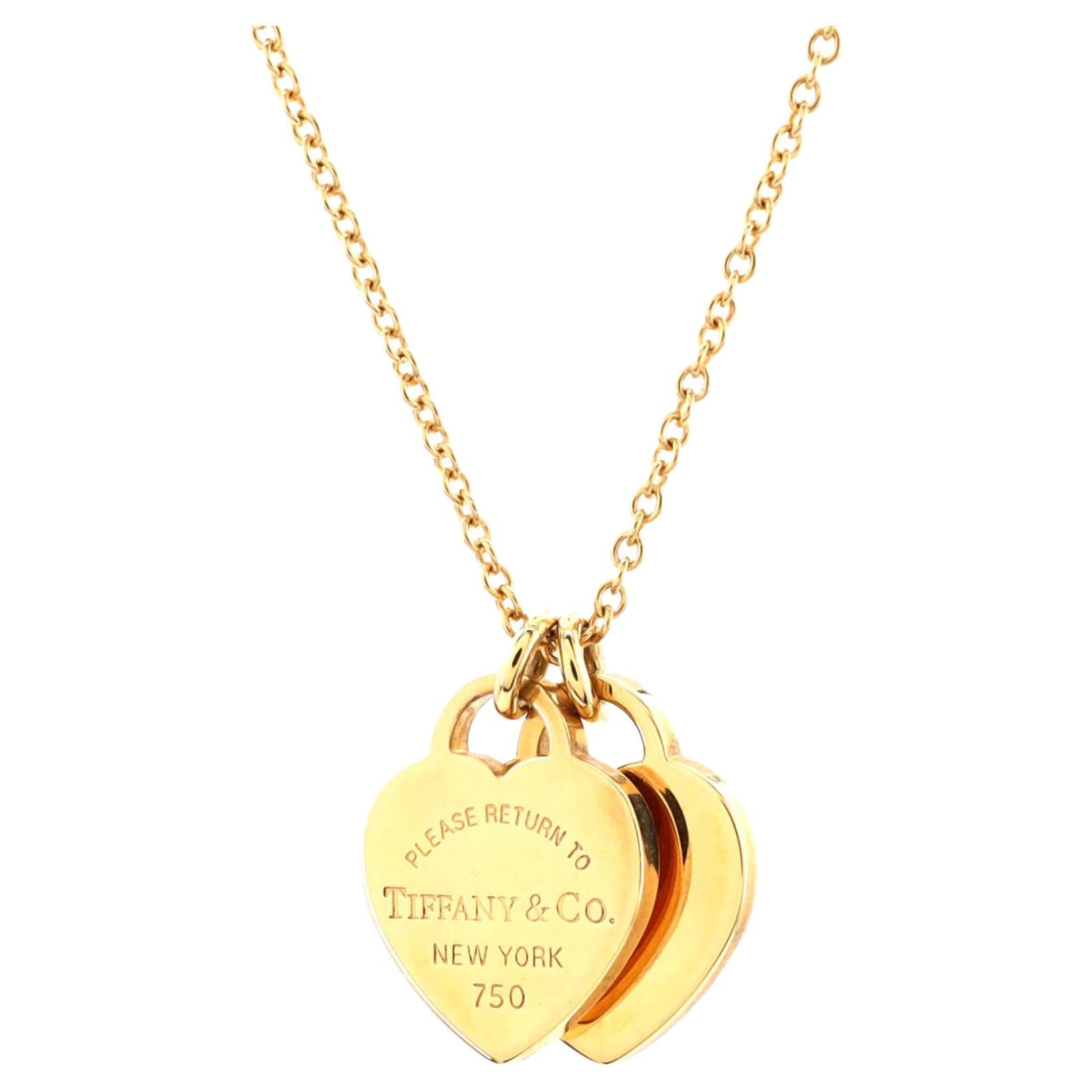 Tiffany & Co. Return to Tiffany Double Heart Tag Pendant Necklace 18k Yellow