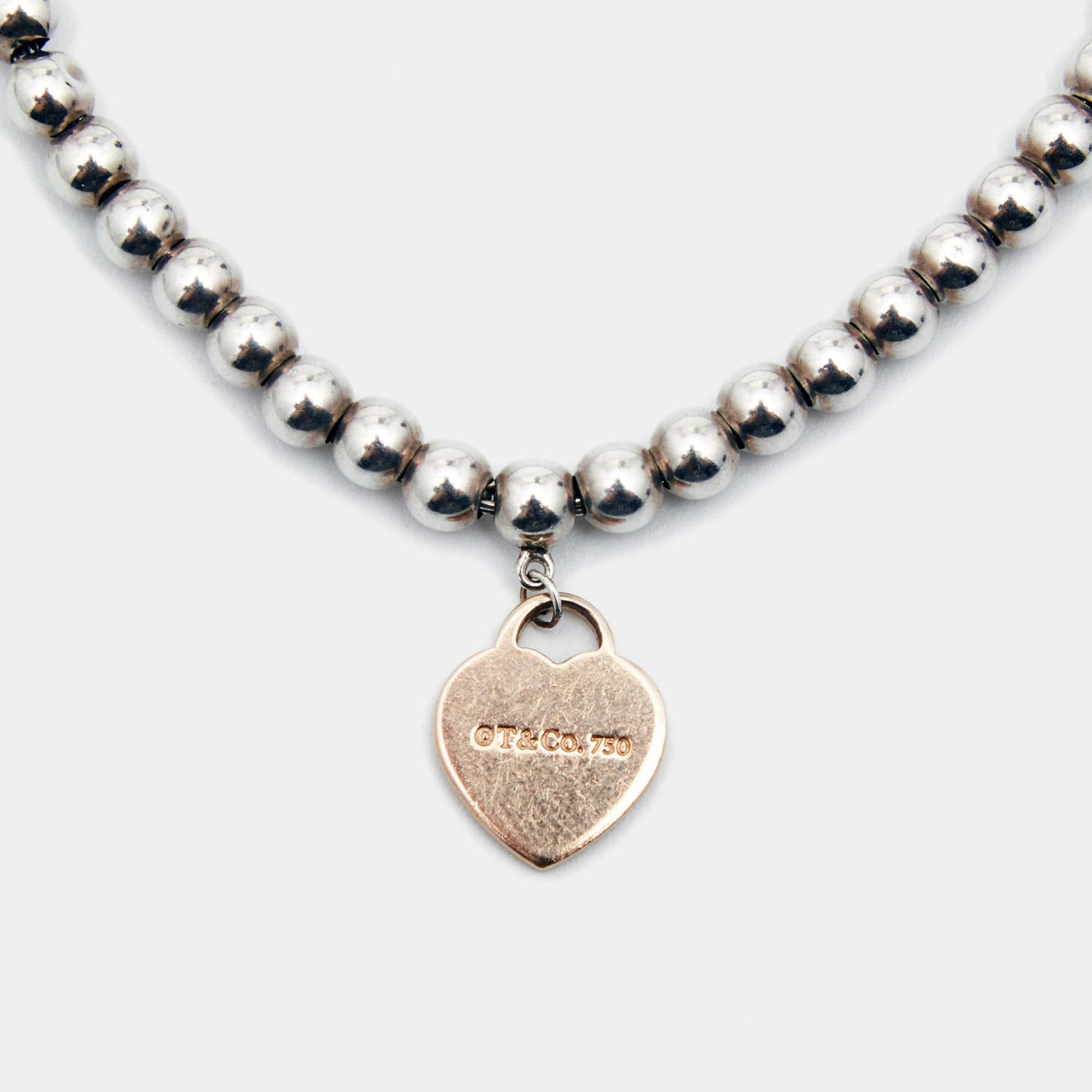 Contemporary Tiffany & Co. Return to Tiffany Heart 18k Rose Gold Sterling Bead Bracelet
