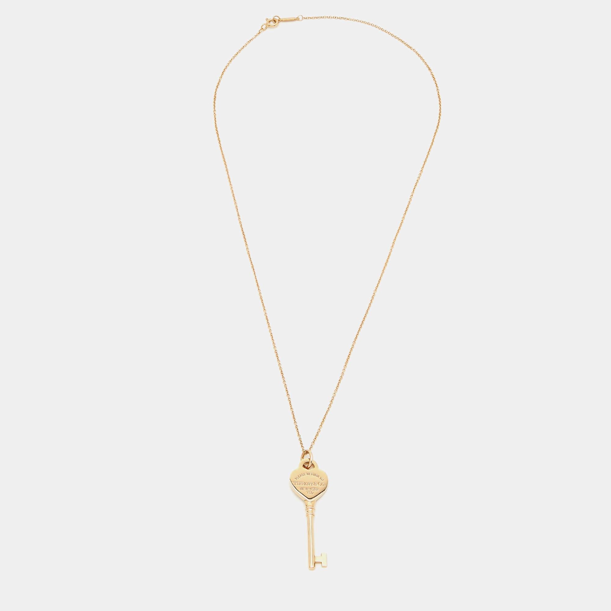 Tiffany & Co Return to Tiffany Heart Key 18k Rose Gold Pendant Necklace 2