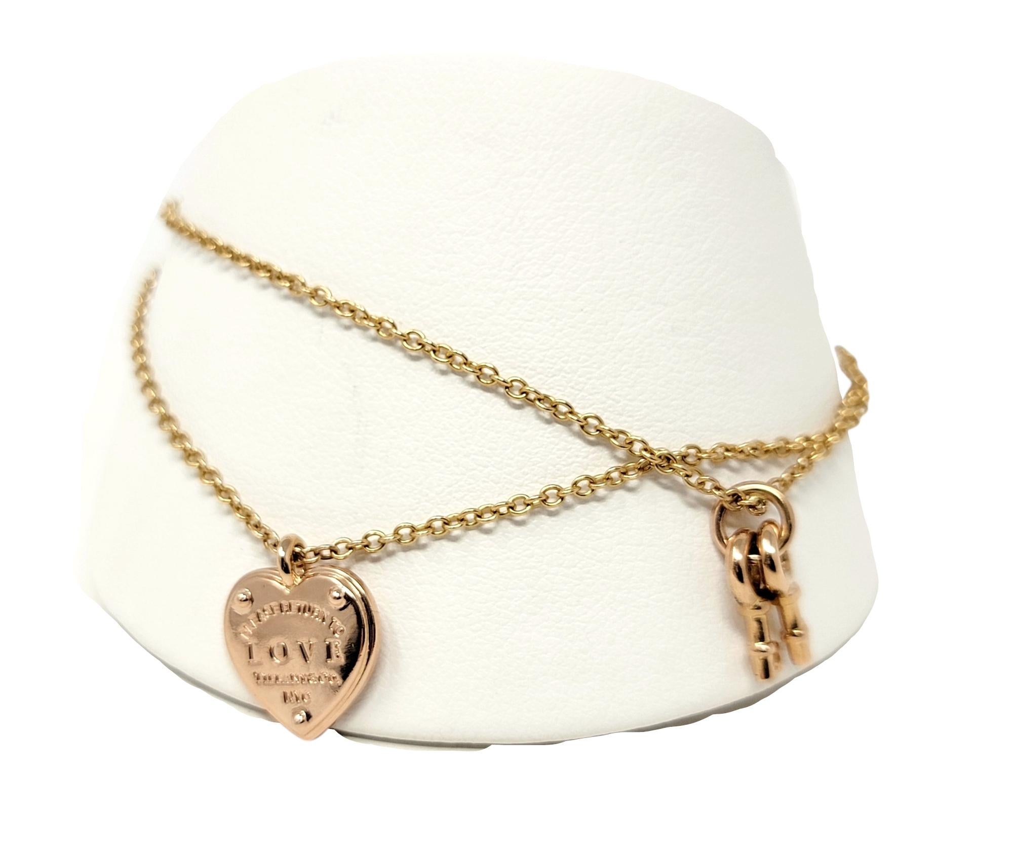 Tiffany & Co. 'Return to Tiffany' Heart Tag and Key Charms Bracelet in Rose Gold In Good Condition In Scottsdale, AZ