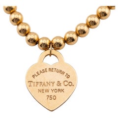 Tiffany & Co. Return to Tiffany Heart Tag Bead Necklace 18K Rose Gold 18 Inch