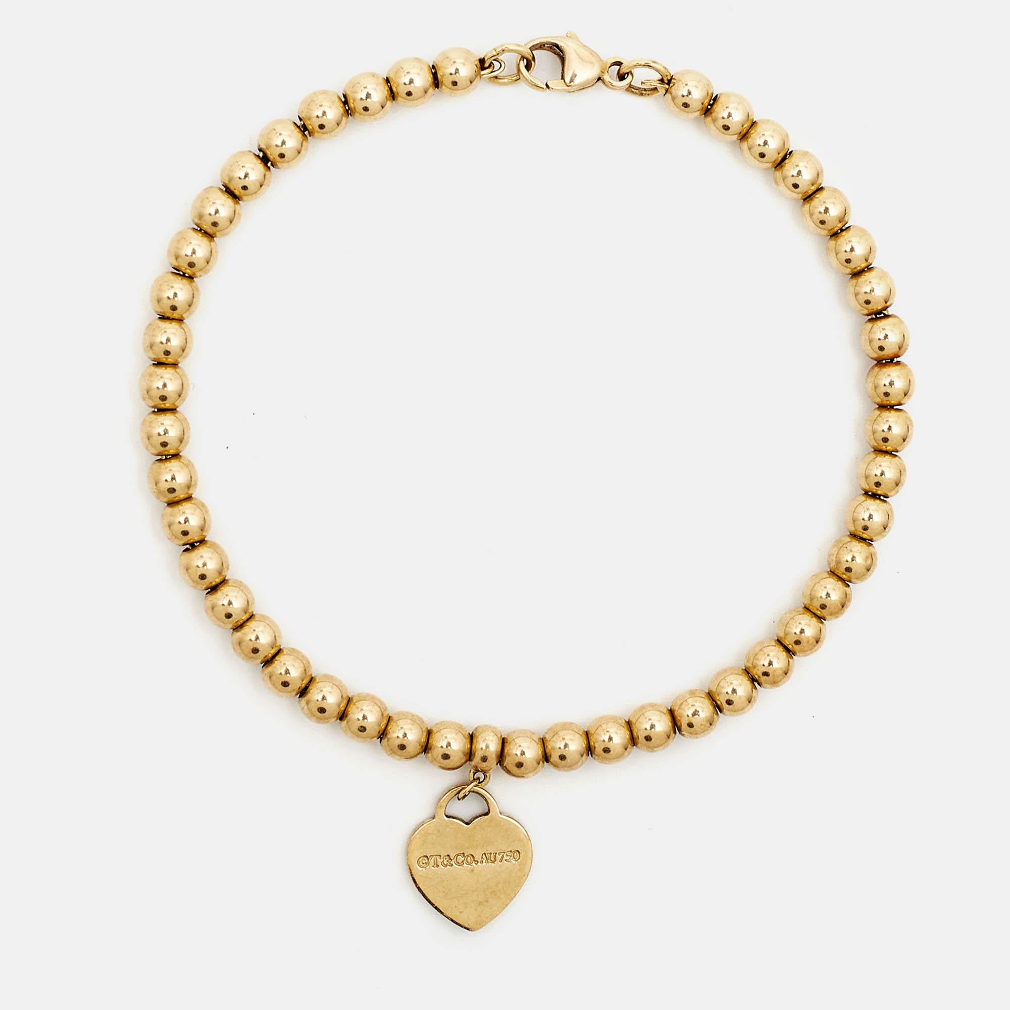 Aesthetic Movement Tiffany & Co. Return To Tiffany Love Heart Tag 18k Yellow Gold Beaded Bracelet