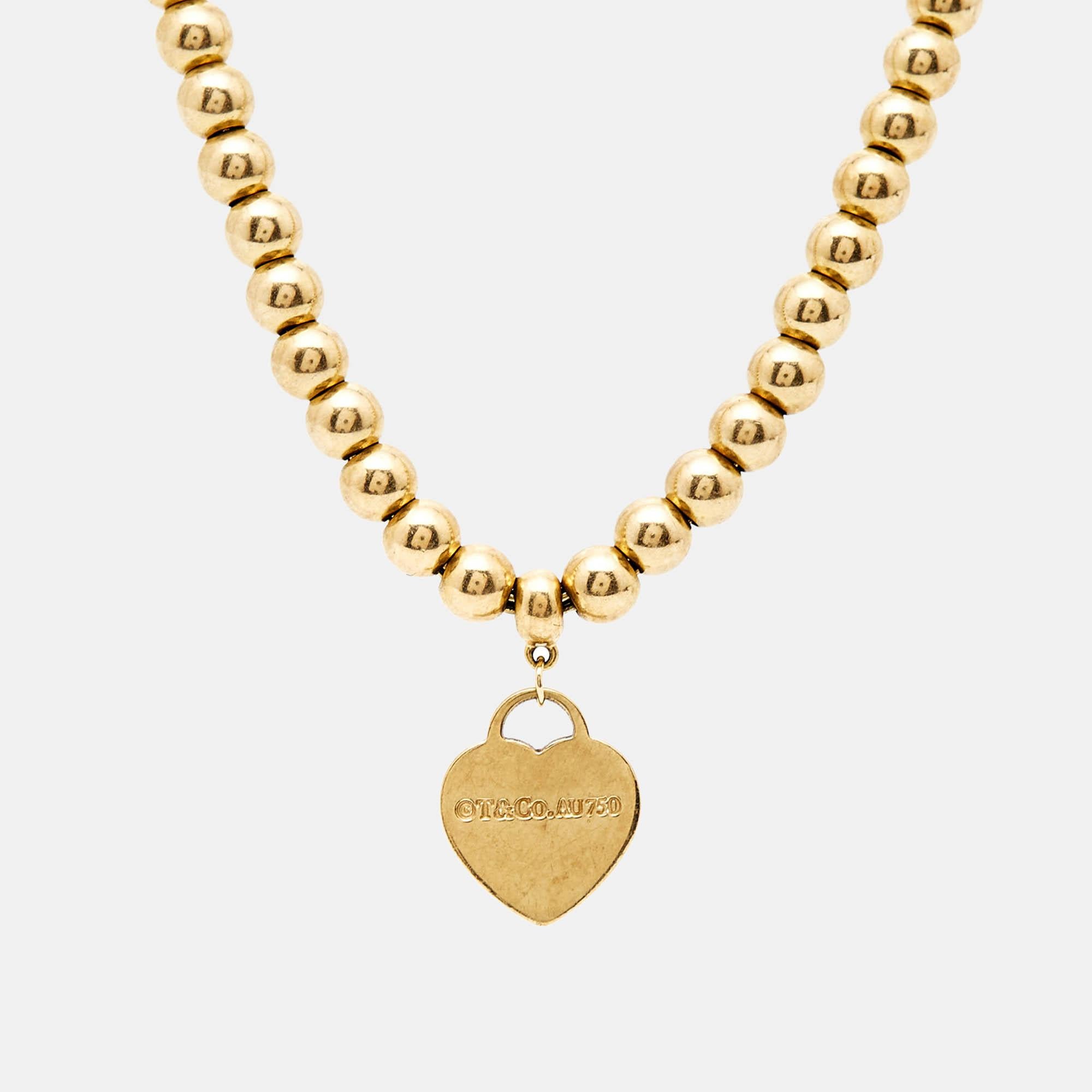 Tiffany & Co. Return To Tiffany Love Heart Tag 18k Yellow Gold Beaded Bracelet In Good Condition In Dubai, Al Qouz 2