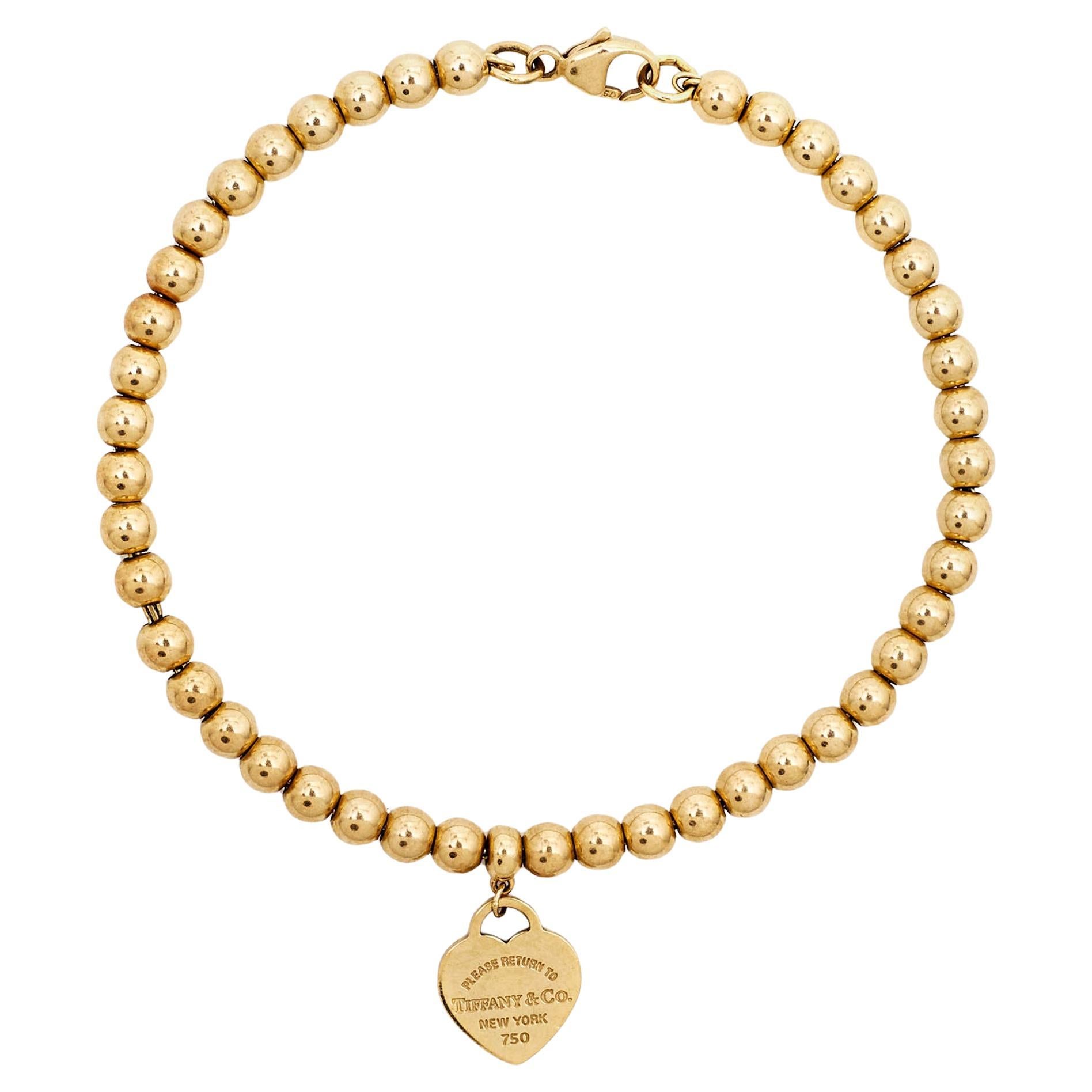 Tiffany & Co. Return To Tiffany Love Heart Tag 18k Yellow Gold Beaded Bracelet