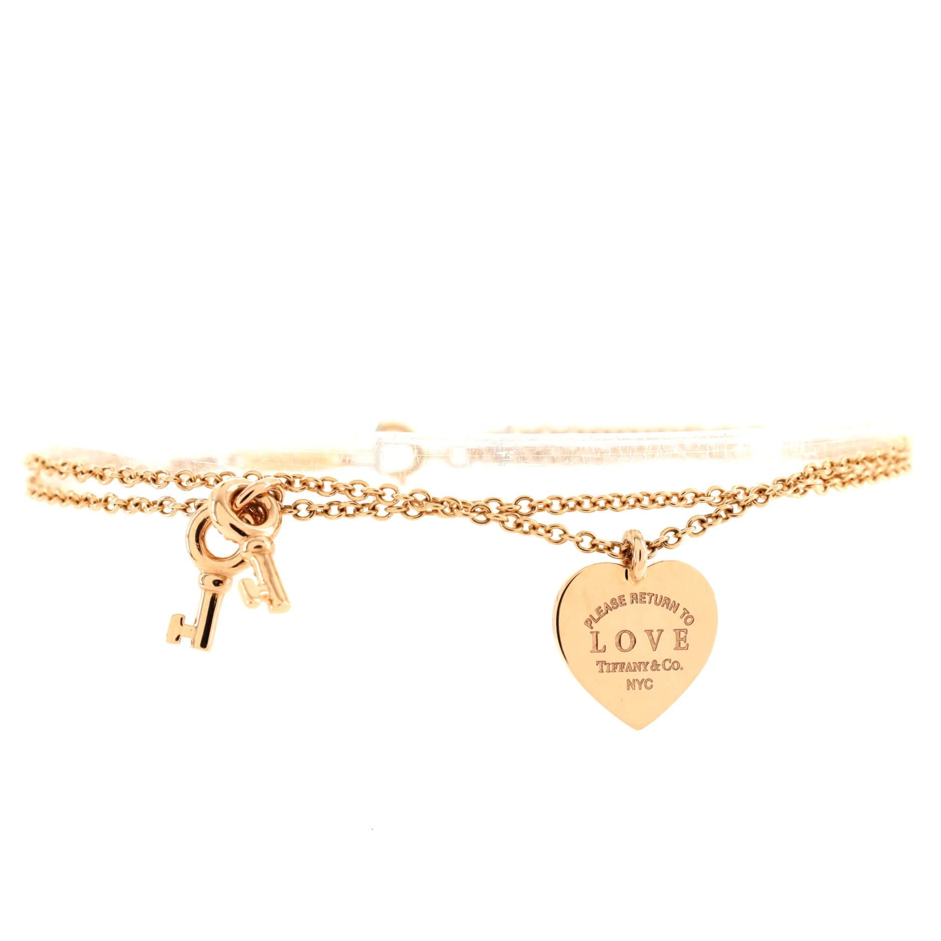 love heart tag key bracelet gold