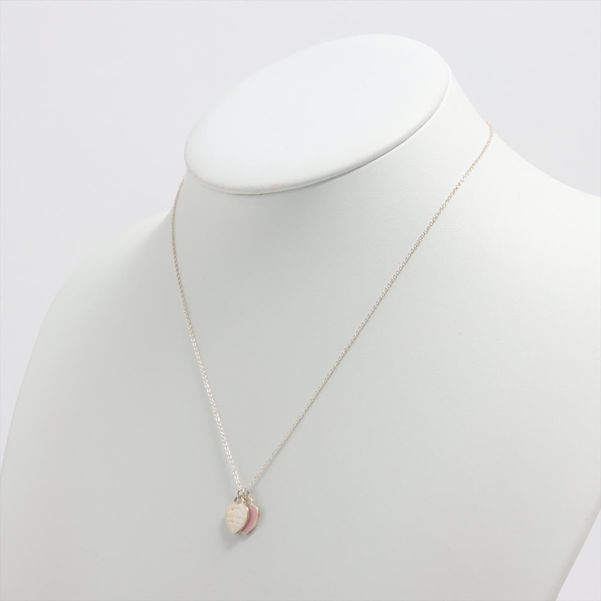 Tiffany & Co. Return To Tiffany Mini Double Heart Tag Necklace Pink In Good Condition In Humacao, PR