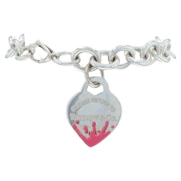 Tiffany 
Co Return to Tiffany Pink Splash Heart Charm Bracelet 7" Ster 925 Love en vente