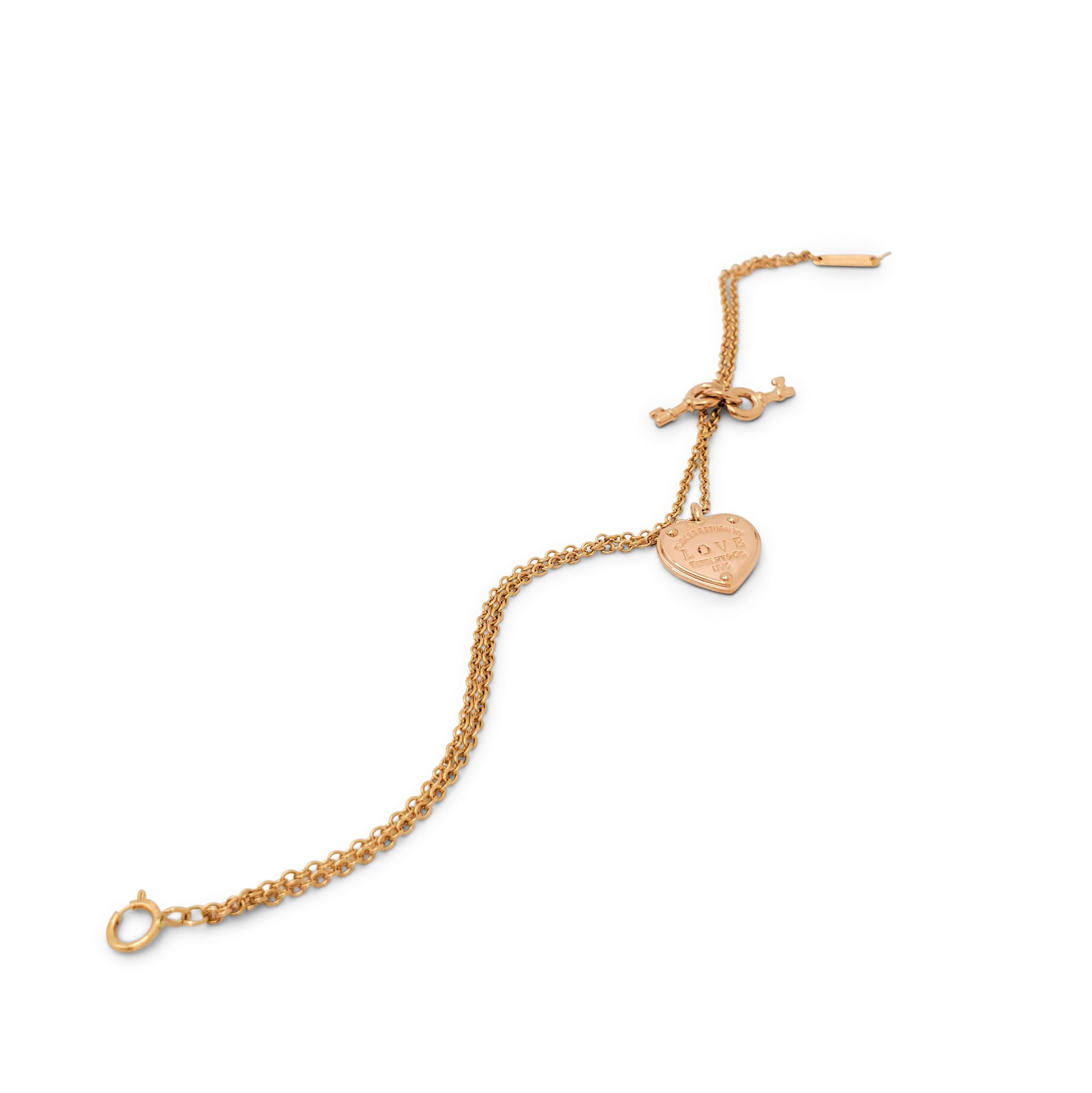 Tiffany & Co. 'Return to Tiffany' Rose Gold Love Heart Tag Key Bracelet In Excellent Condition In New York, NY