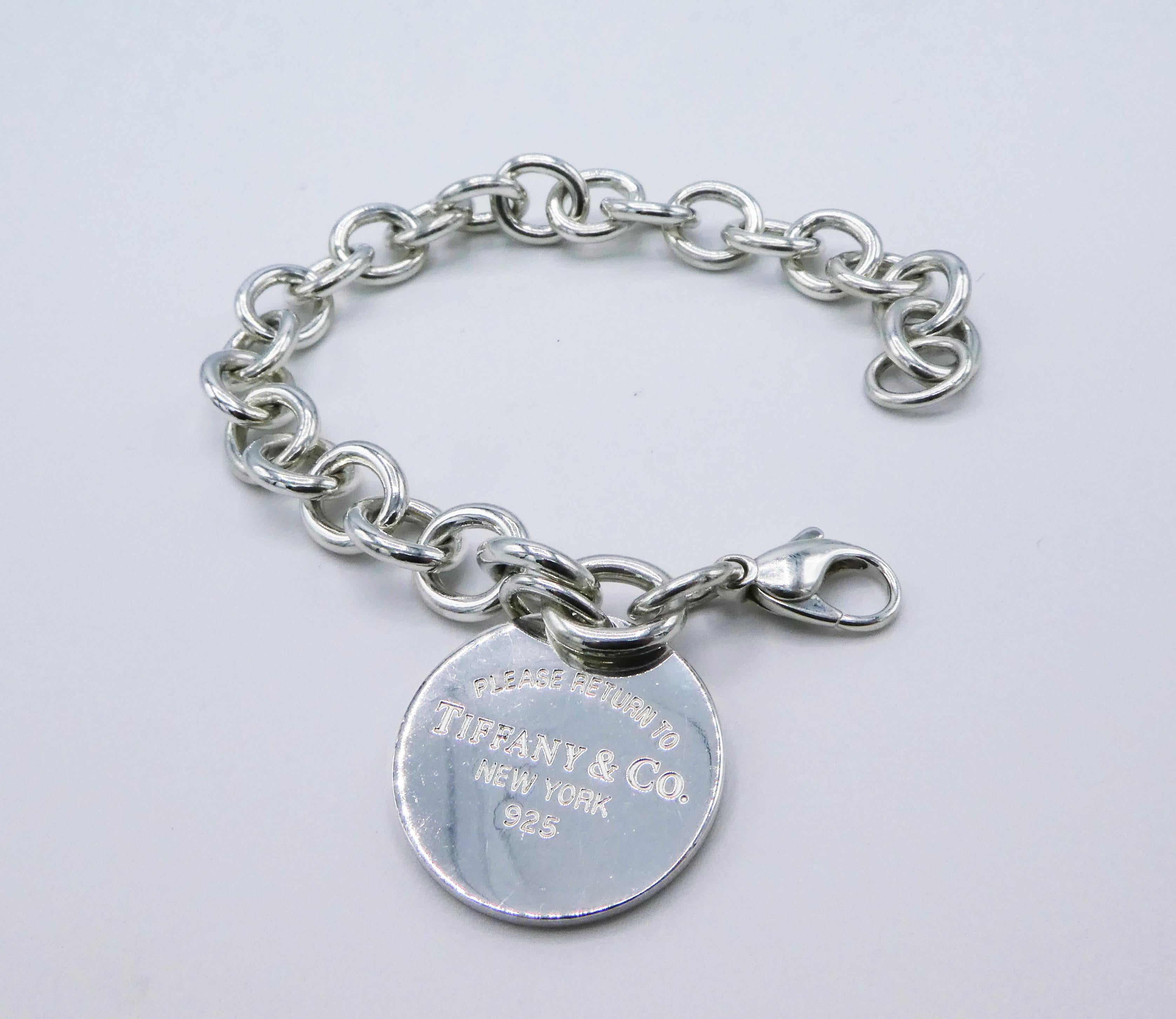 Tiffany & Co. Return to Tiffany Round Tag Charm Bracelet Sterling Silver 925 7.25