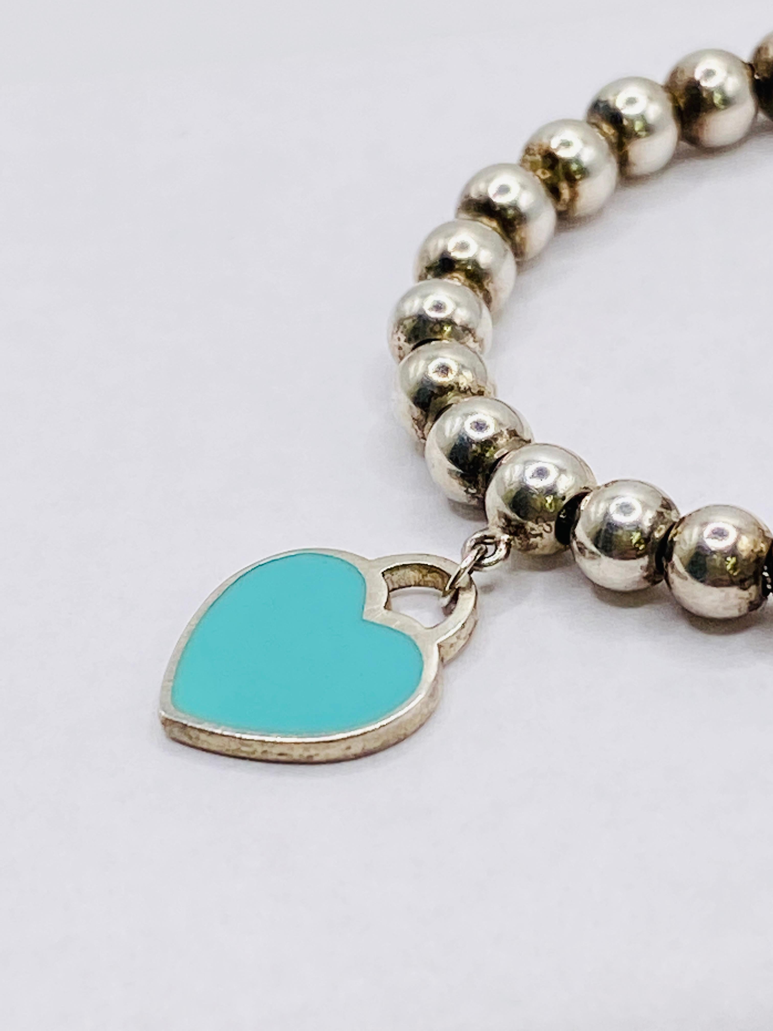 Women's or Men's Tiffany & Co Return to Tiffany Sterling Silver Bead Bracelet with Heart Pendant
