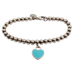 Tiffany & Co Return to Tiffany Sterling Silver Bead Bracelet with Heart Pendant