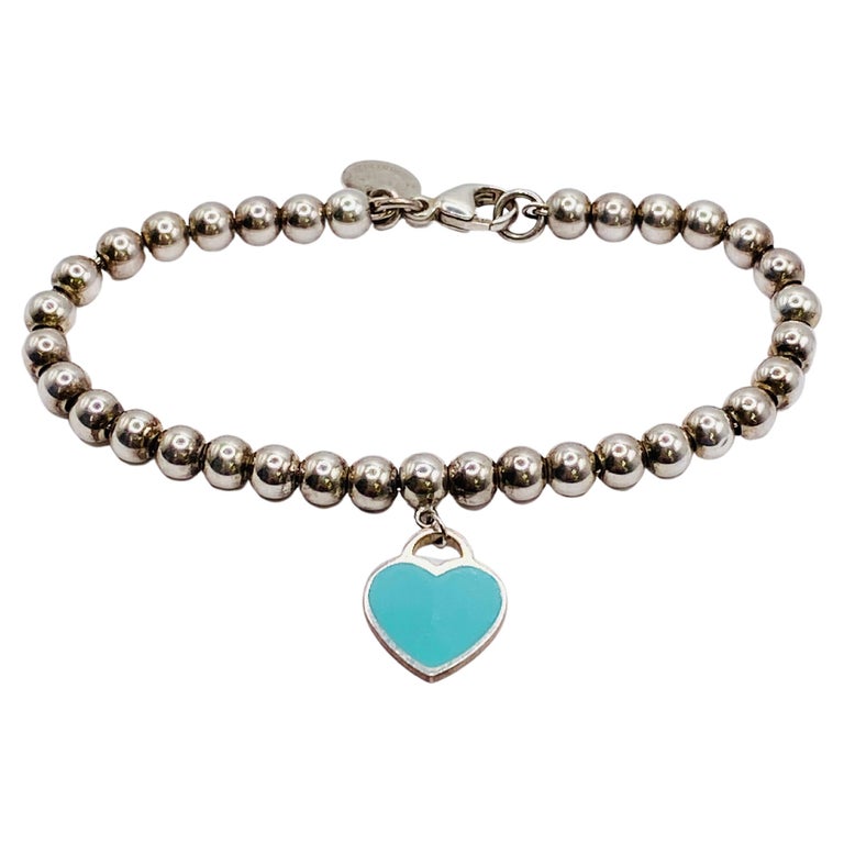 Tiffany and Co Return to Tiffany Sterling Silver Bead Bracelet with Heart  Pendant For Sale at 1stDibs