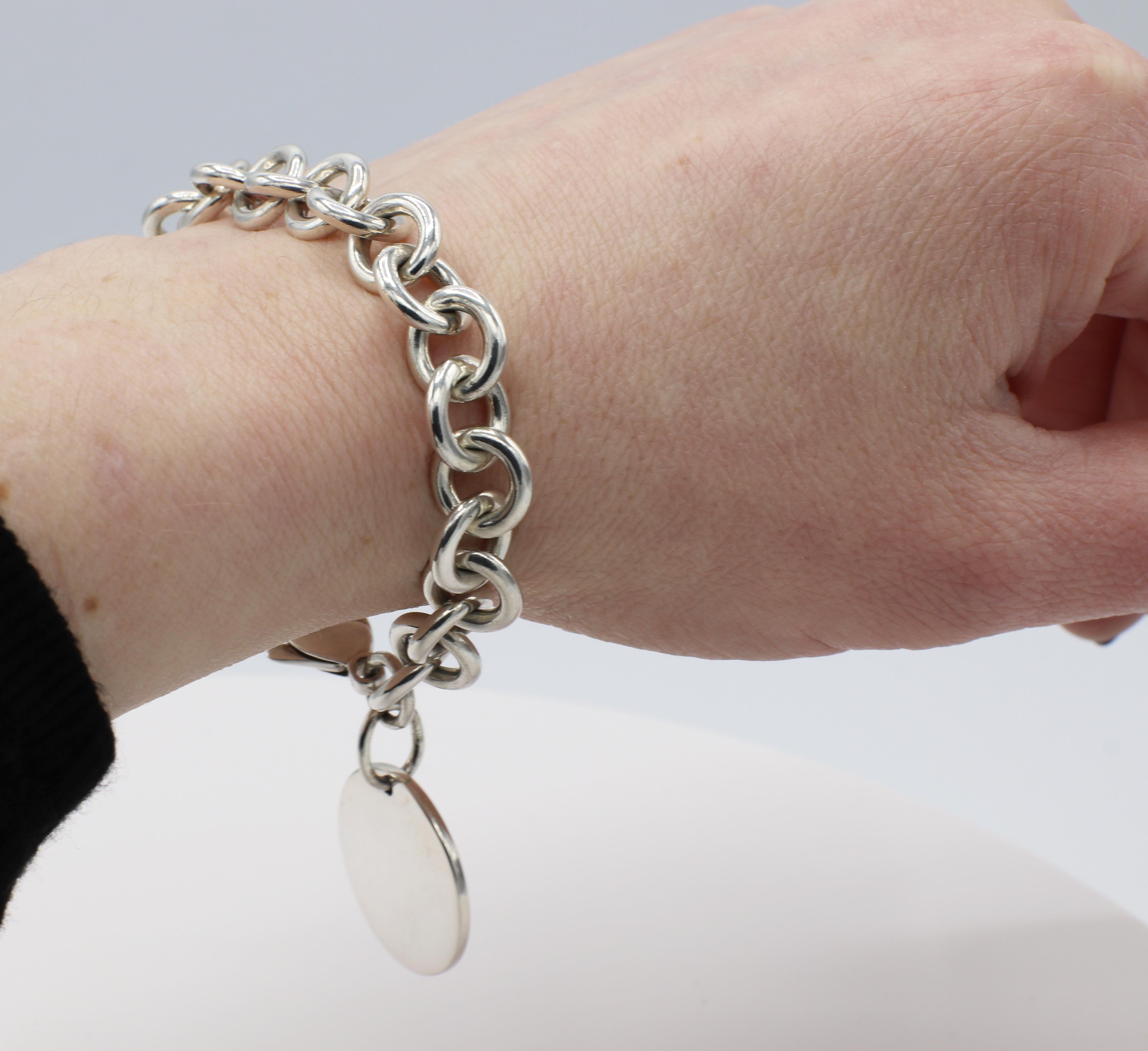 Modern Tiffany & Co. Return to Tiffany Sterling Silver Disc Charm Link Bracelet