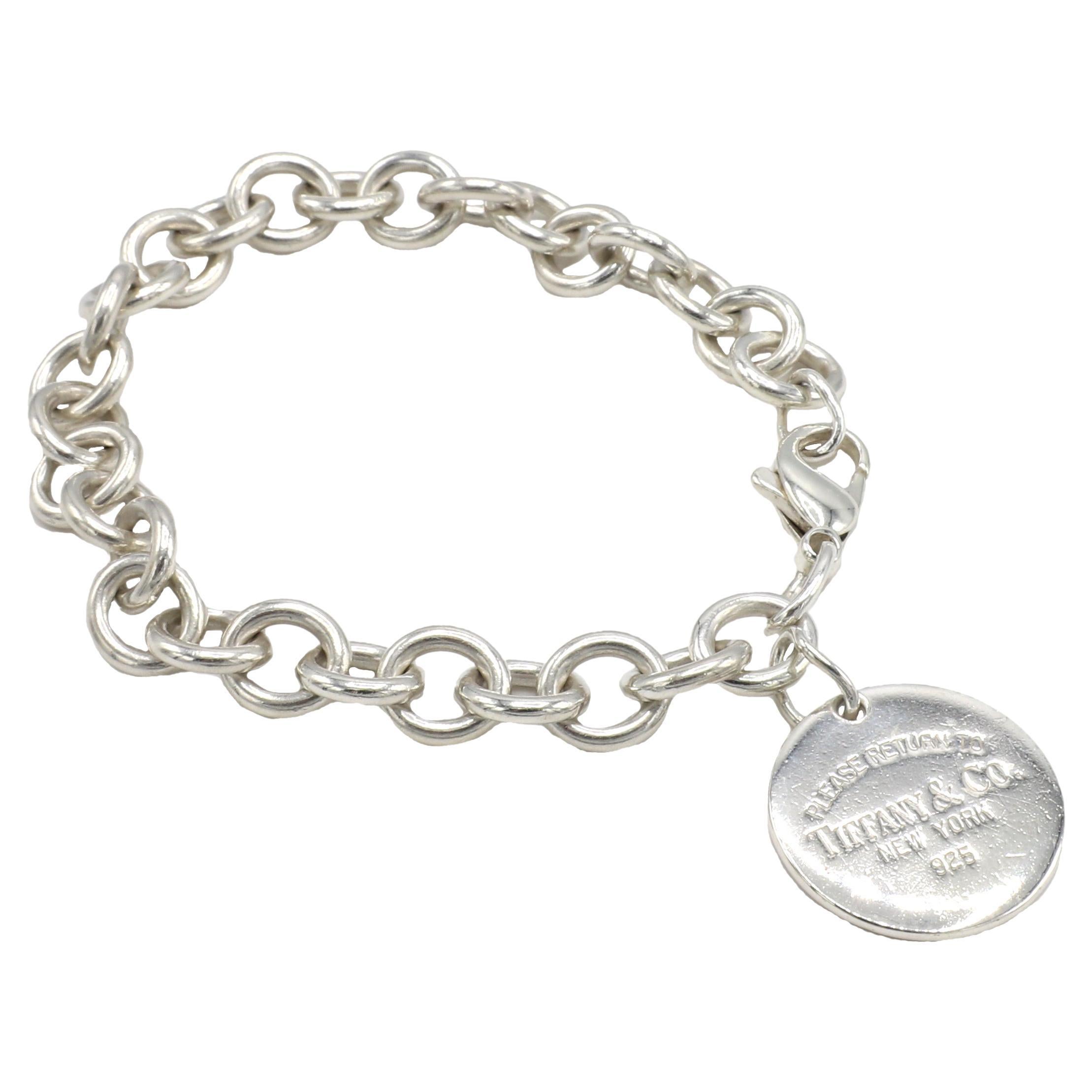 Tiffany and Co. Return to Tiffany Sterling Silver Disc Charm Link Bracelet  at 1stDibs | pulseras tiffany, tiffany & co new york 925, tiffany charm link
