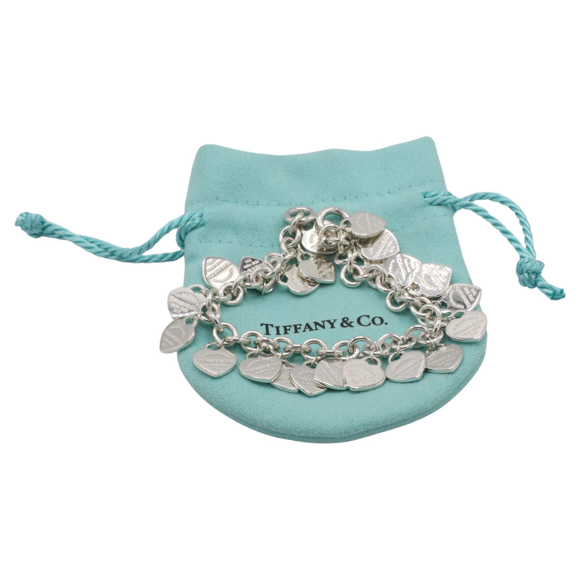 Modern Tiffany & Co. Return to Tiffany Sterling Silver Multi Heart Charm Tag Bracelet