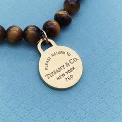 Tiffany & Co. Return to Tiffany Tiger's Eye Bead Bracelet 18K Gold Round Tag