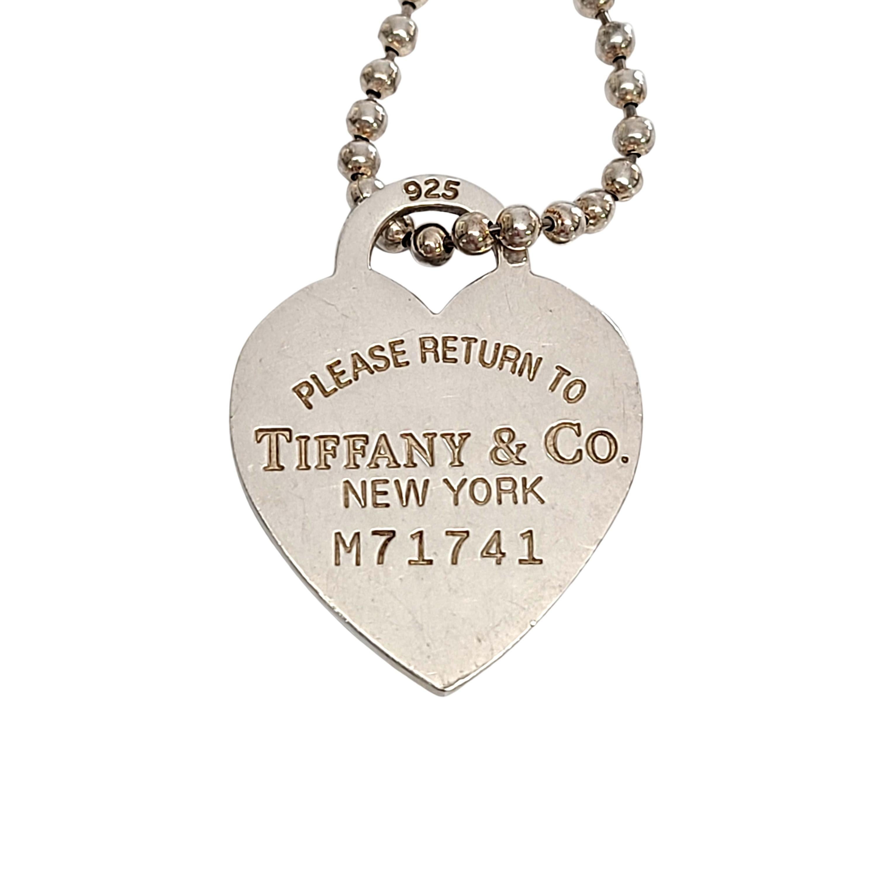 Tiffany &amp;amp; Co Retour à Tifffany Étiquette en argent sterling en forme de cœur avec chaîne boule
