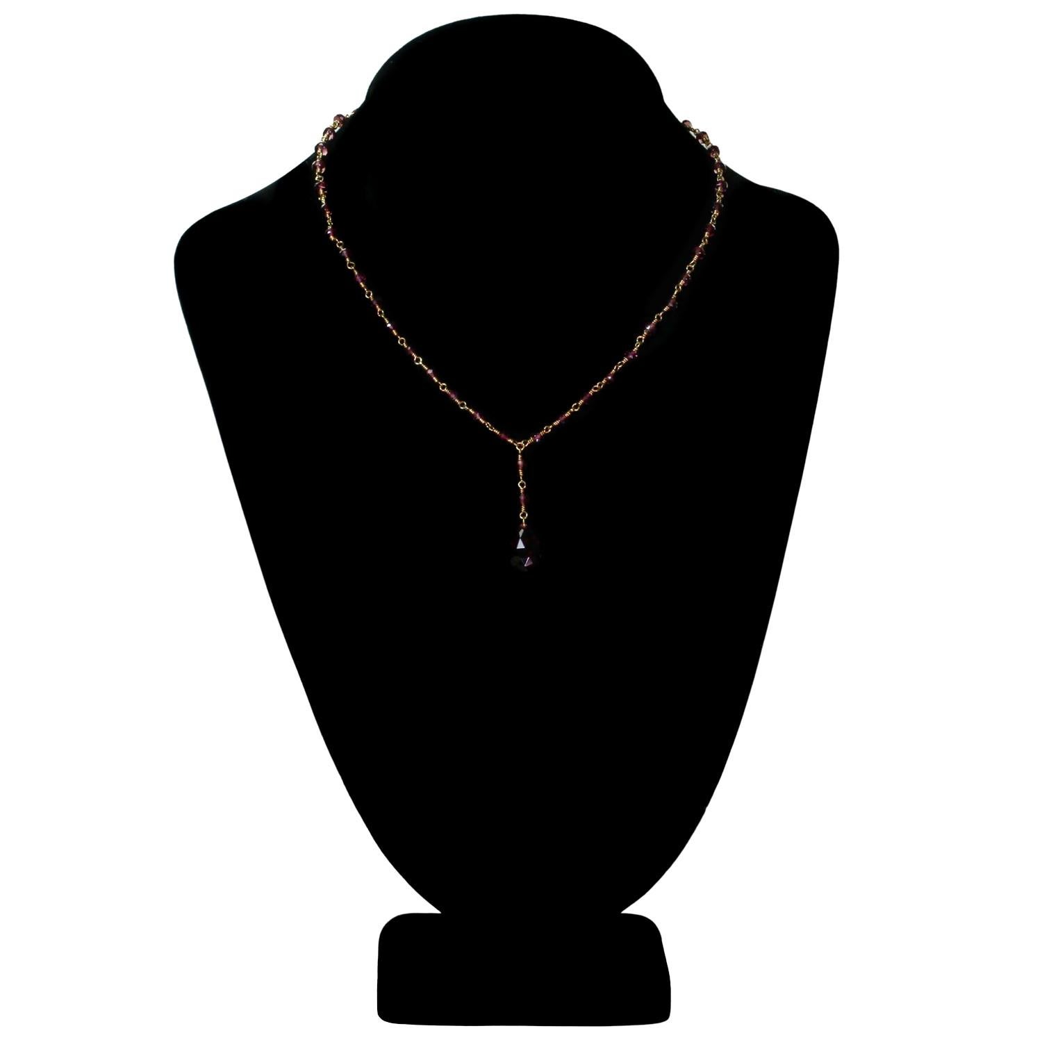 Women's Tiffany & Co. Rhodolite Garnet Briolette Bead 18k Gold Necklace For Sale