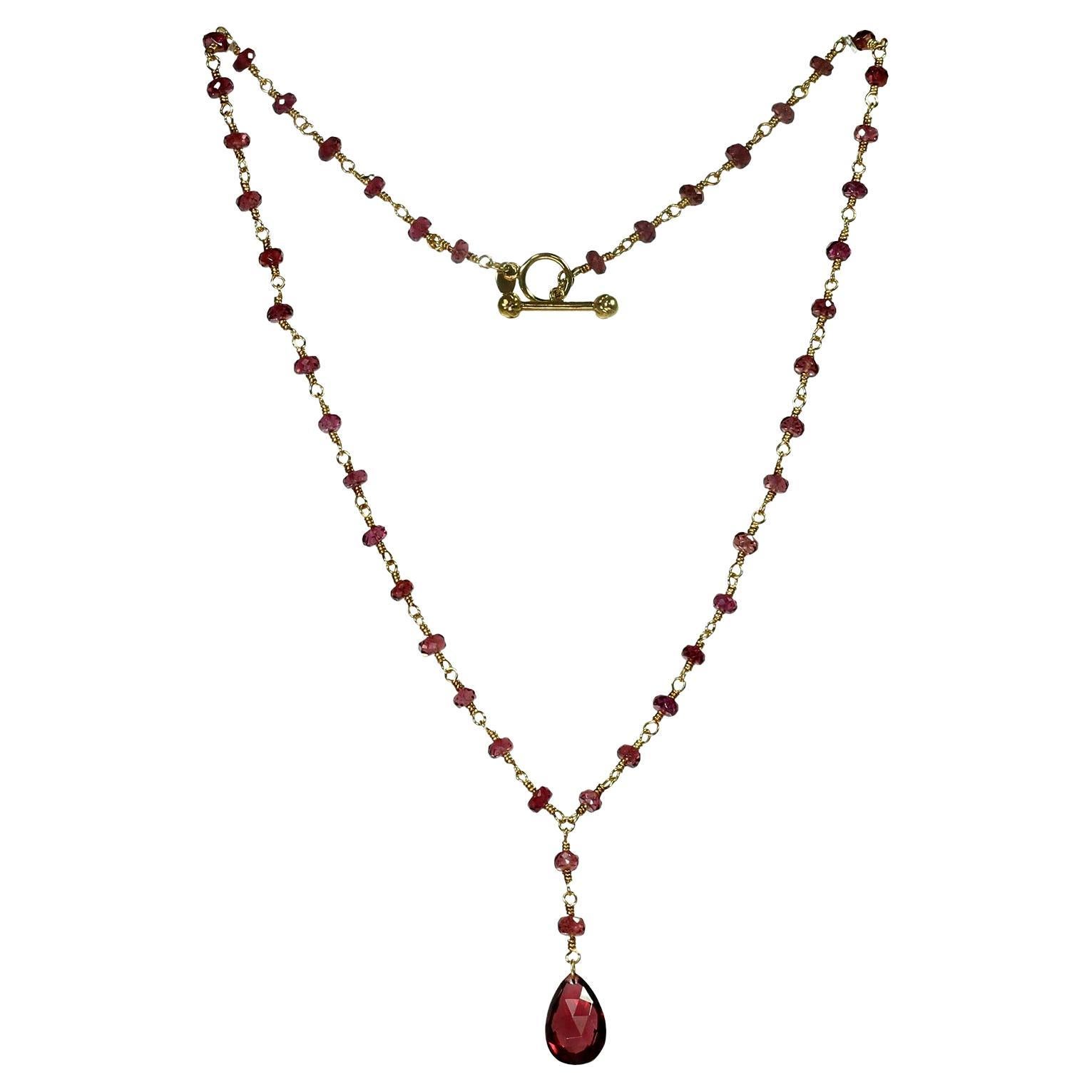 Tiffany & Co. Rhodolite Garnet Briolette Bead 18k Gold Necklace For Sale