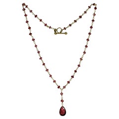 Tiffany & Co. Rhodolite Garnet Briolette Bead 18k Gold Necklace