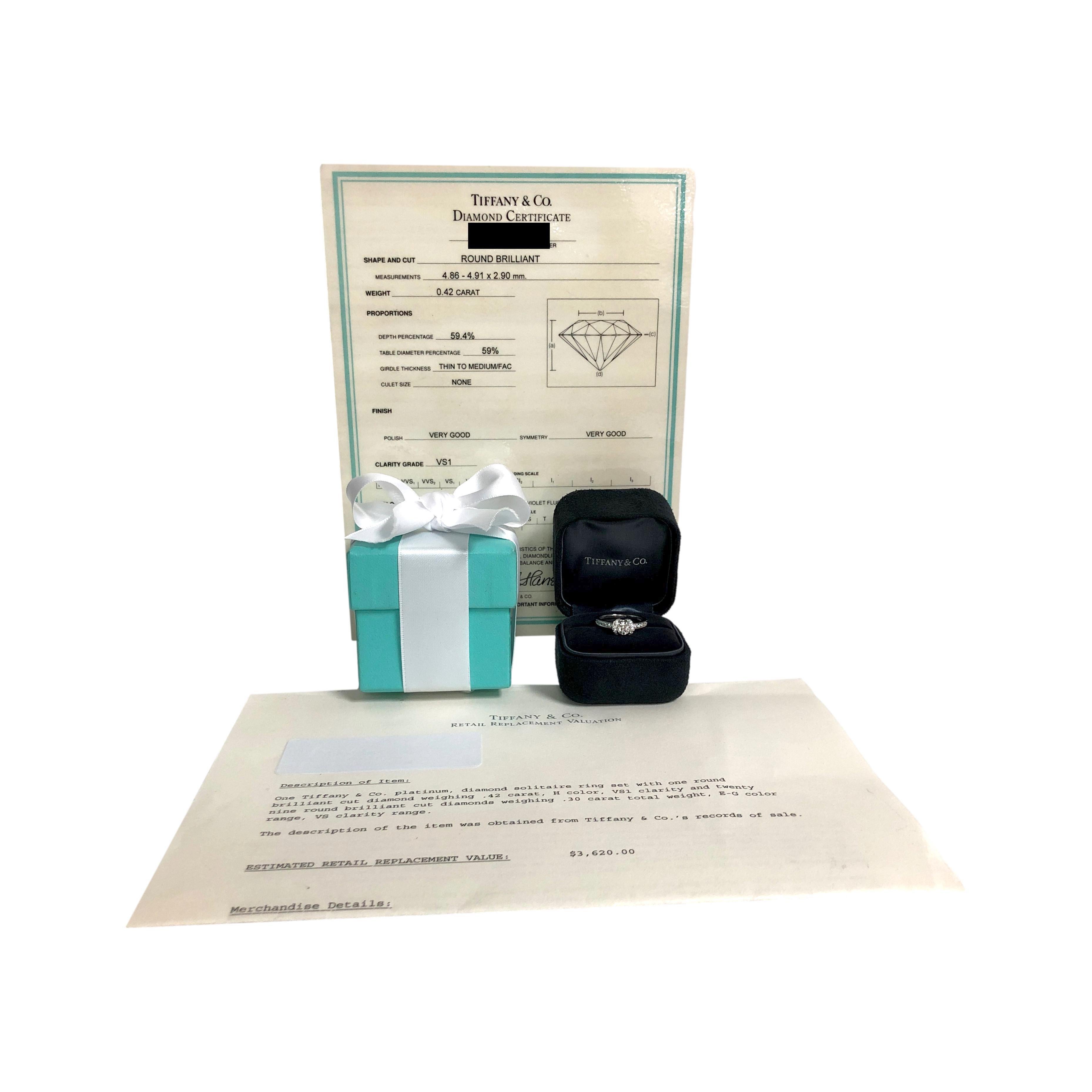 Tiffany & Co. Ribbon .42 ct H VS1  Diamond Engagement Ring in Platinum Orig Cert 4