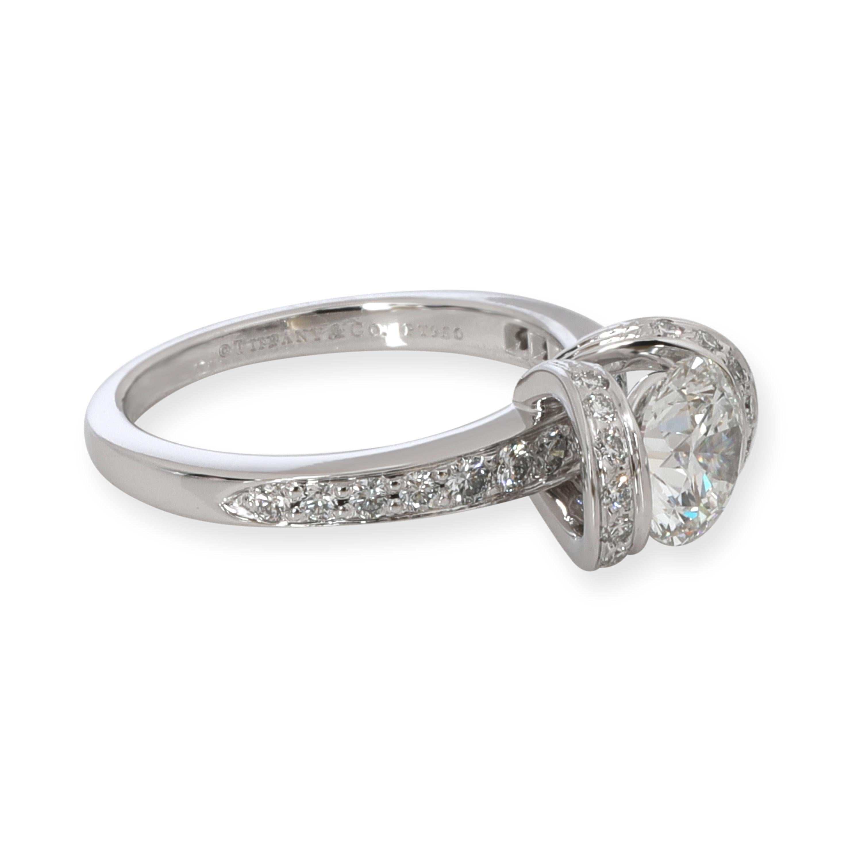 Round Cut Tiffany & Co. Ribbon Diamond Engagement Ring in Platinum H VS1 1.32 Carat