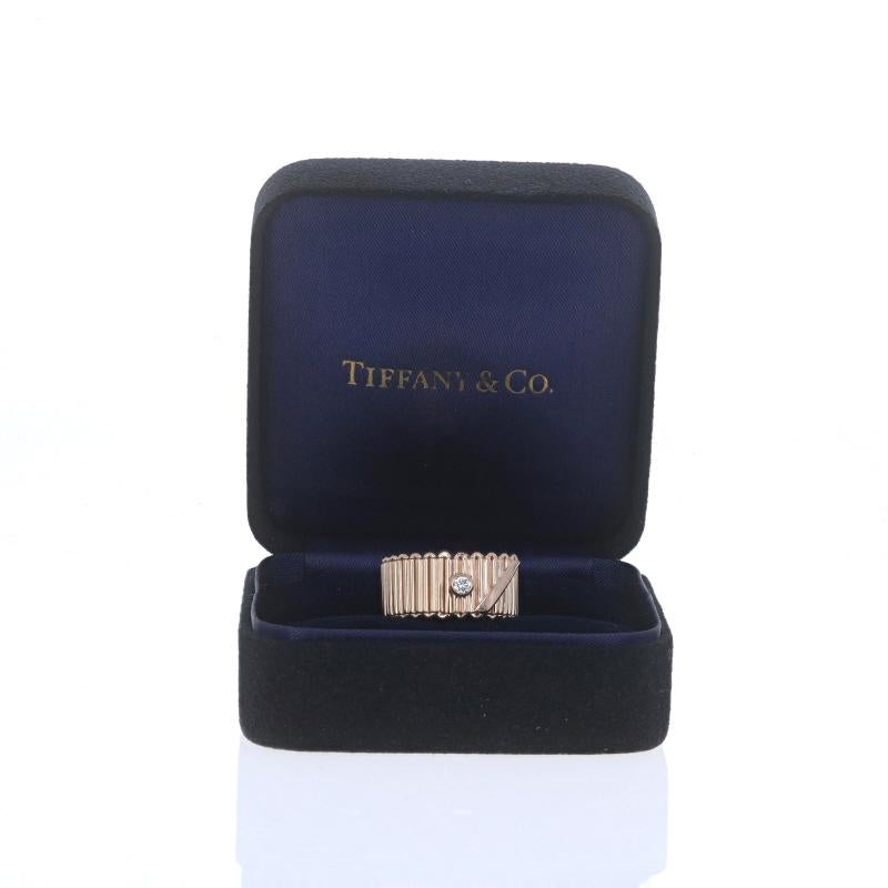 Tiffany & Co. Ribbon Diamond Solitaire Band - Rose Gold 18k Rnd .10ct Ring 8 1/4 For Sale 3