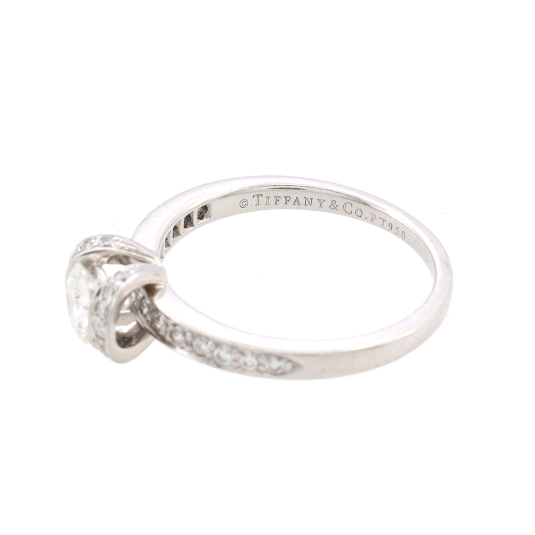 Tiffany & Co. Ribbon Engagement Ring Platinum with RBC Diamond 0.49 Carat In Good Condition In New York, NY