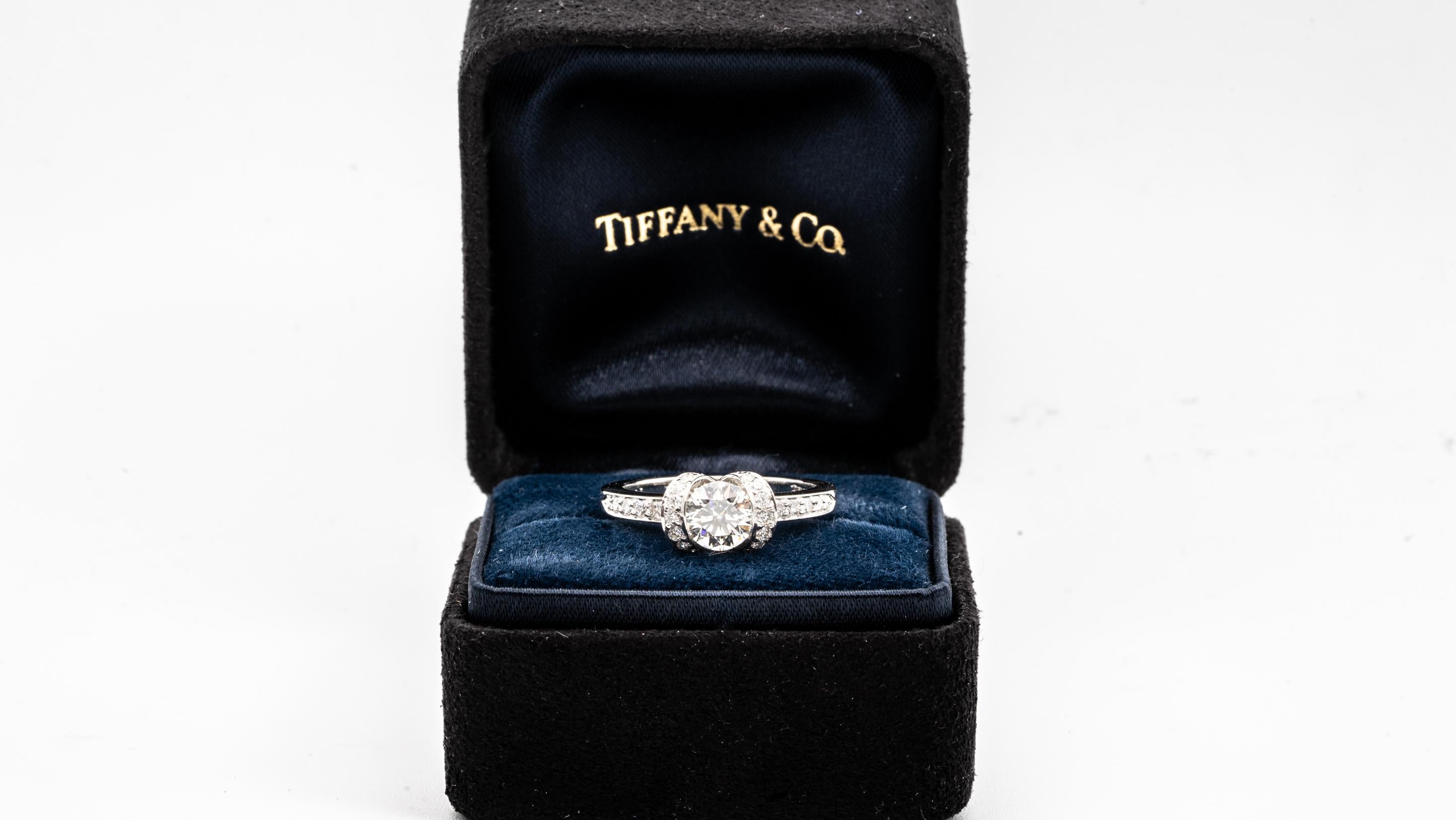 Contemporary Tiffany & Co. Ribbon Engagement Ring with .72 Carat Round Centre in Platinum