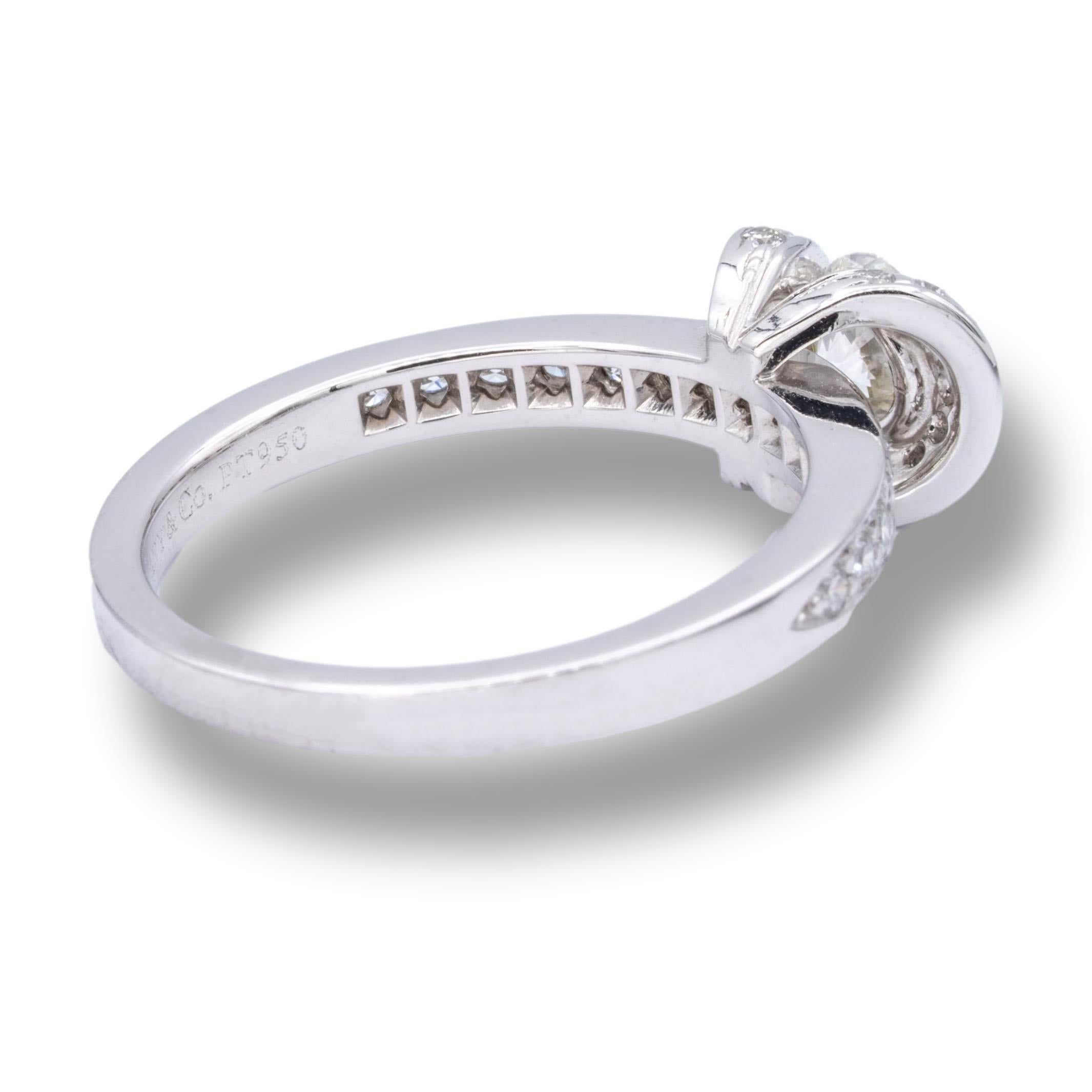 Contemporary Tiffany & Co. Ribbon Platinum Diamond Engagement Ring 0.90 Ct TW Round Cut