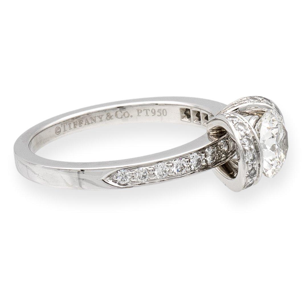 Contemporary Tiffany & Co. Ribbon Platinum Round Diamond Engagement Ring 1.22ct Tw H-I VVS